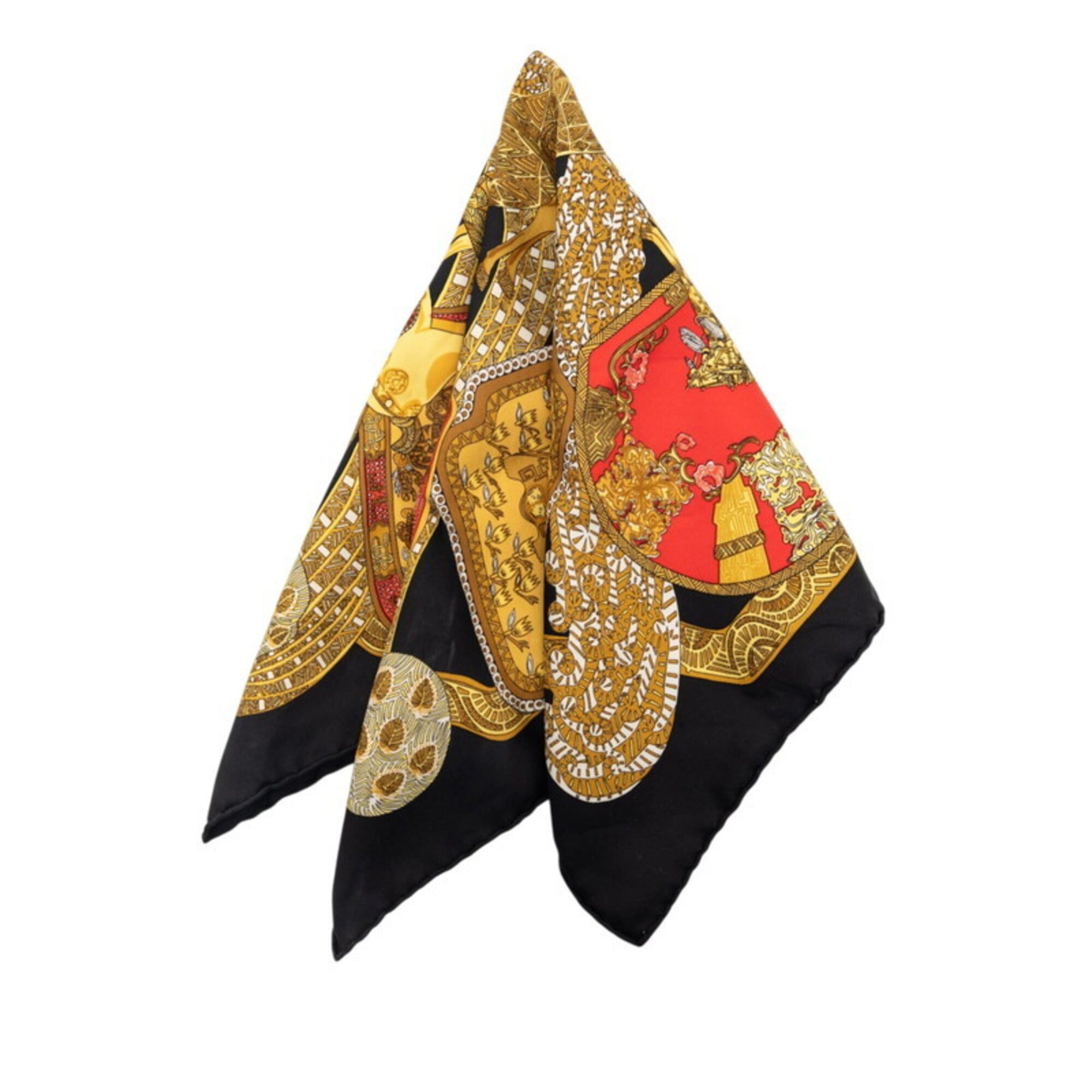 Hermes Hermes Carre 45 ART des STEPPES (Steps Art) Scarf/Muffler, Black/Multicolor Silk, Women's Size ONE SIZE - 2 Thumbnail