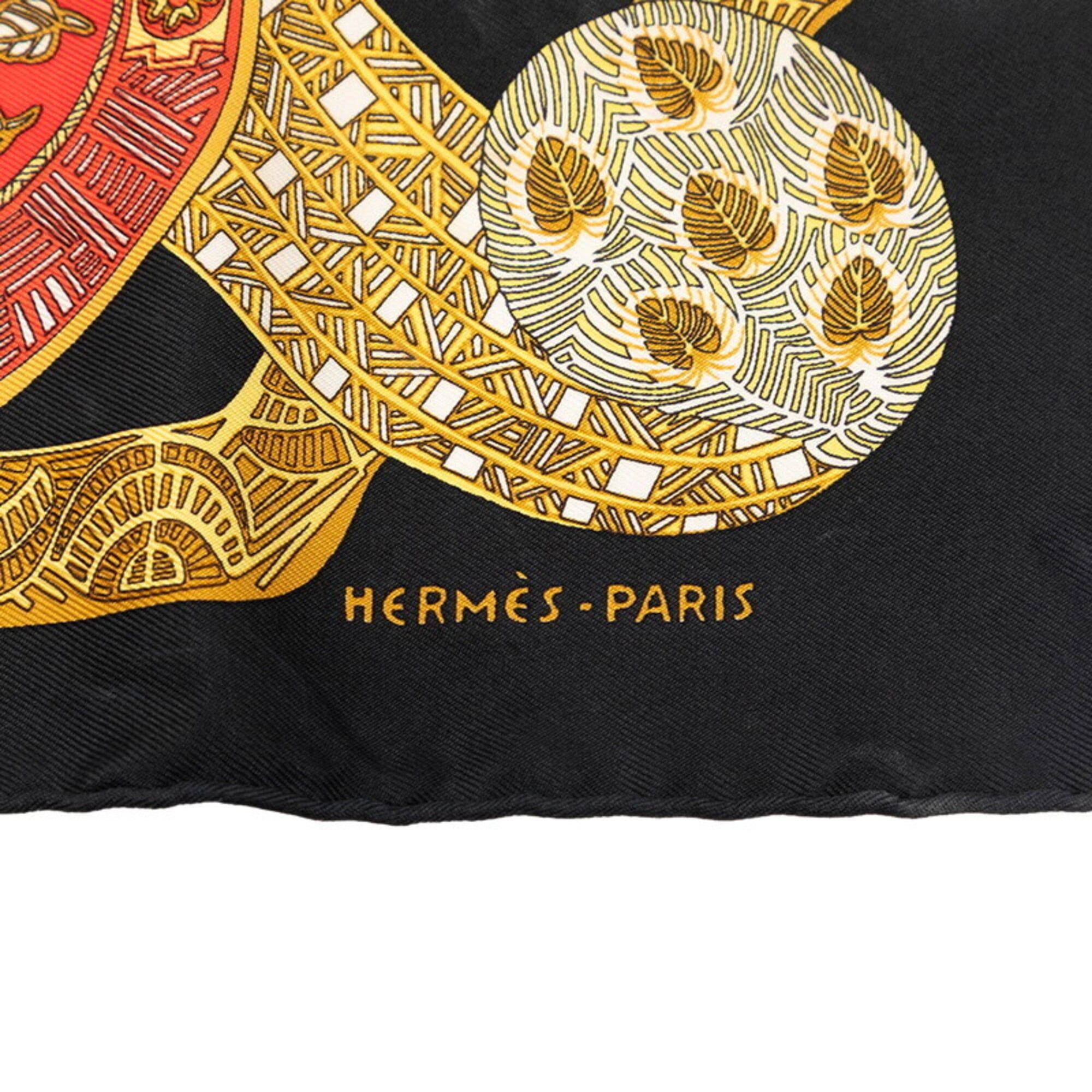 Hermes Hermes Carre 45 ART des STEPPES (Steps Art) Scarf/Muffler, Black/Multicolor Silk, Women's Size ONE SIZE - 7 Thumbnail