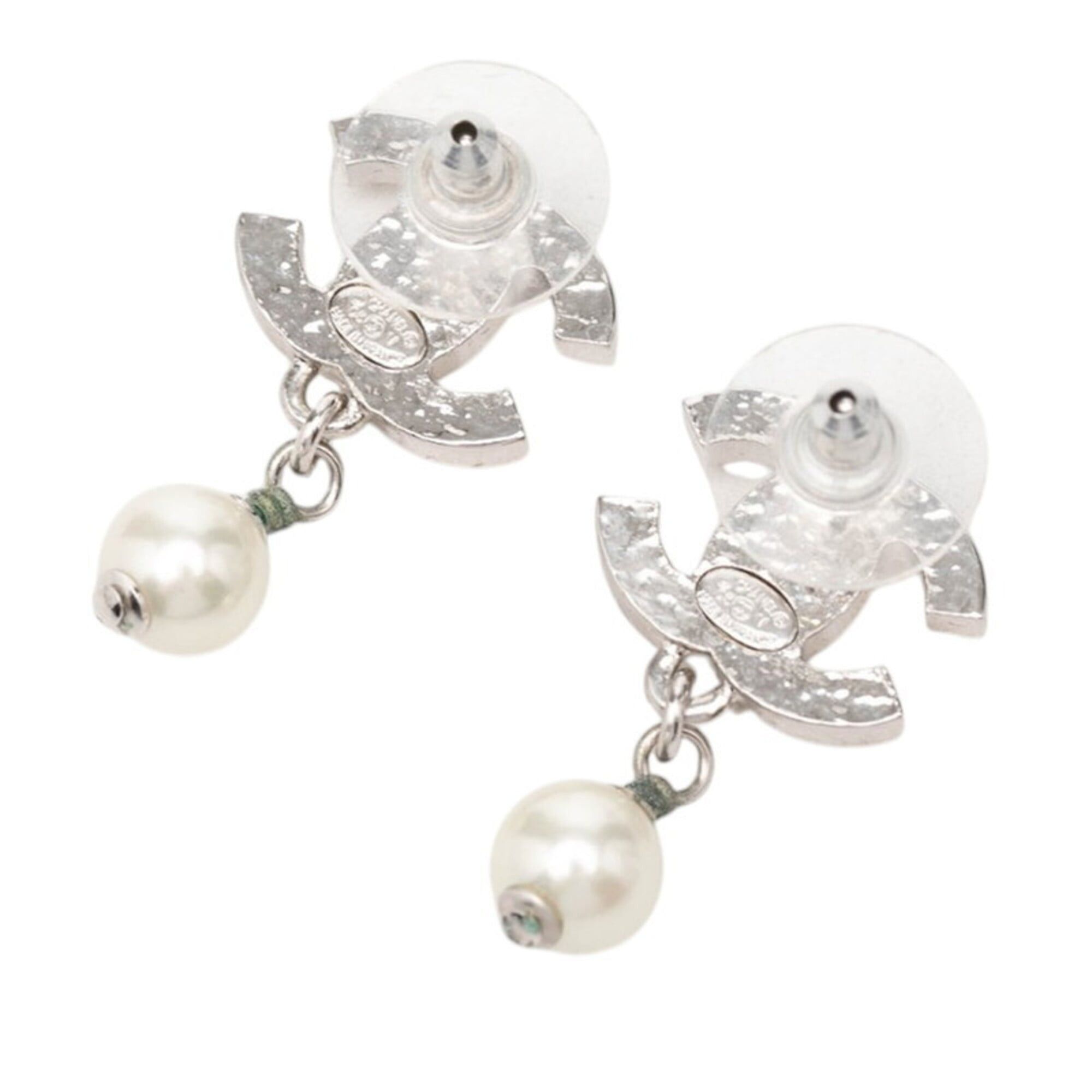 Chanel Chanel Coco Mark Stud Swing Earrings, 05V Engraving, Silver Metal, Faux Pearl, Women's CHANEL Size ONE SIZE - 2 Thumbnail