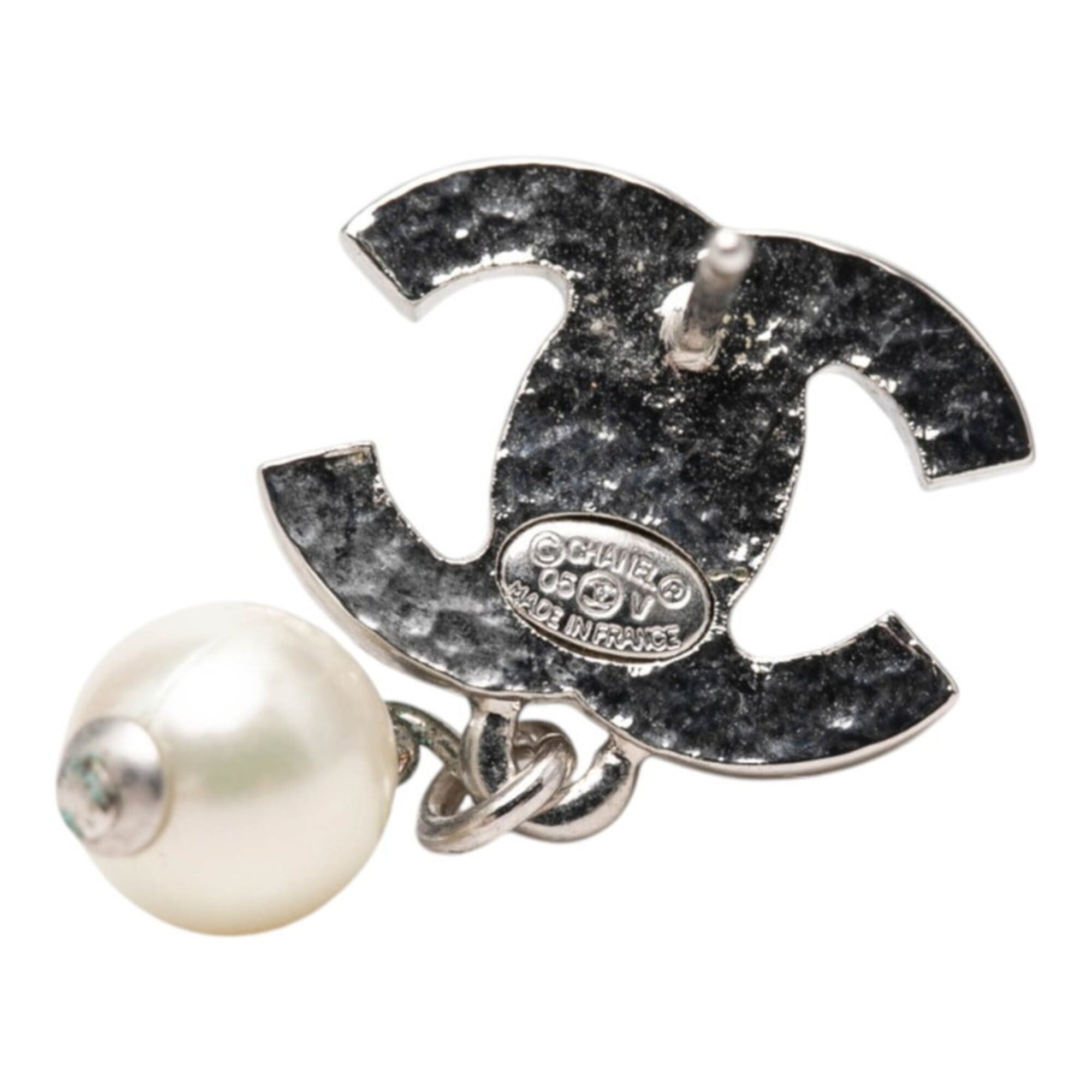 Chanel Chanel Coco Mark Stud Swing Earrings, 05V Engraving, Silver Metal, Faux Pearl, Women's CHANEL Size ONE SIZE - 3 Thumbnail