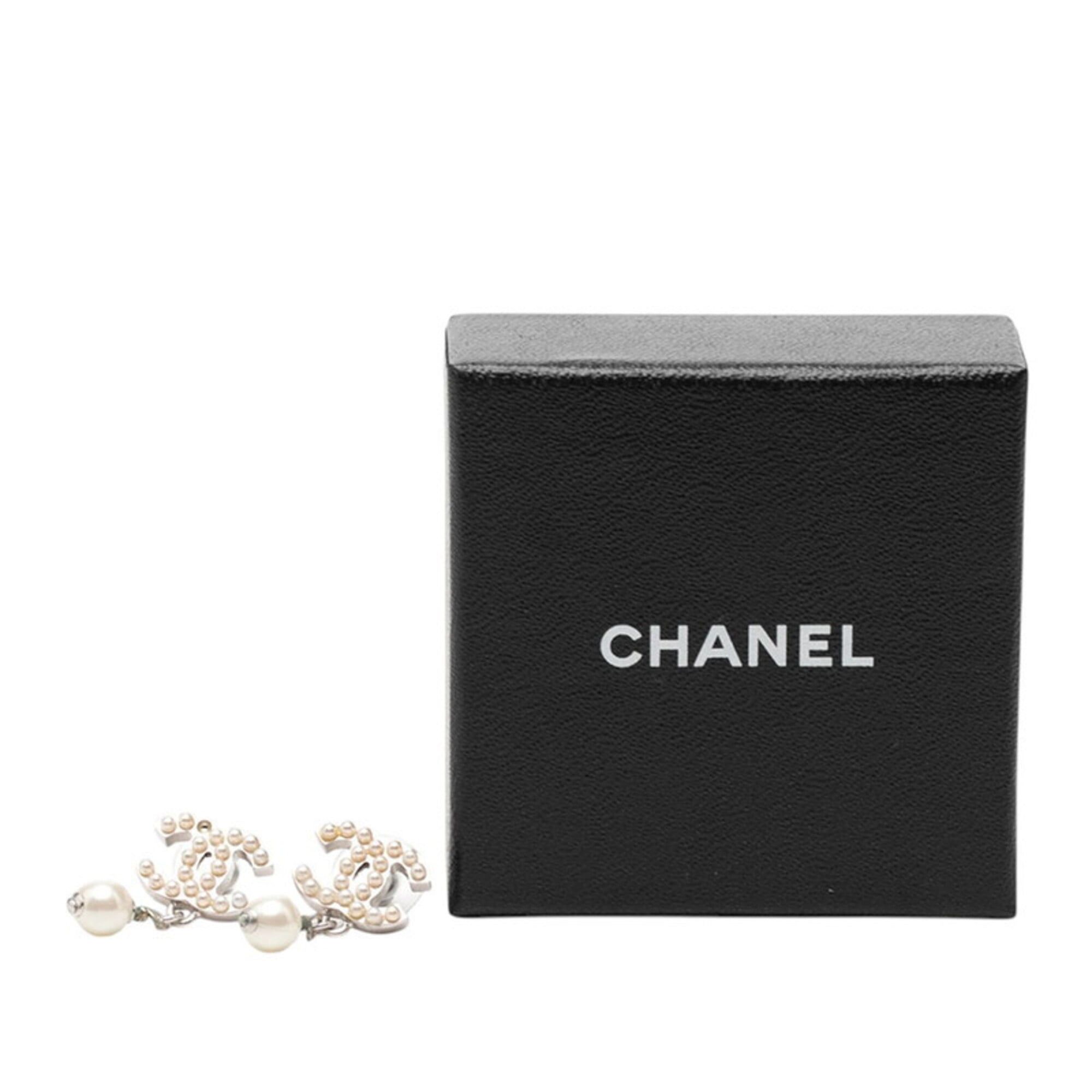 Chanel Chanel Coco Mark Stud Swing Earrings, 05V Engraving, Silver Metal, Faux Pearl, Women's CHANEL Size ONE SIZE - 4 Thumbnail