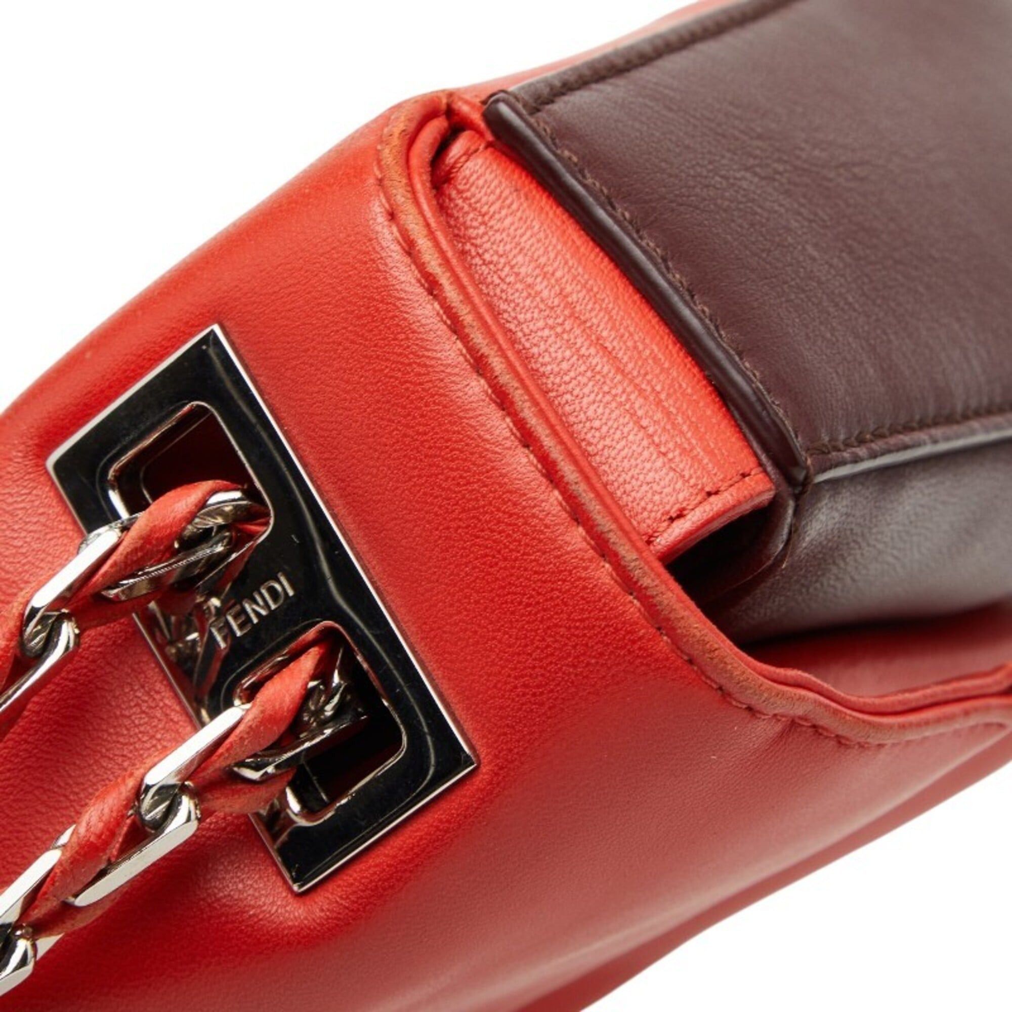 Fendi Fendi Chain Shoulder Bag 8BR677 Red Bordeaux Leather Women's FENDI Size ONE SIZE - 8 Thumbnail