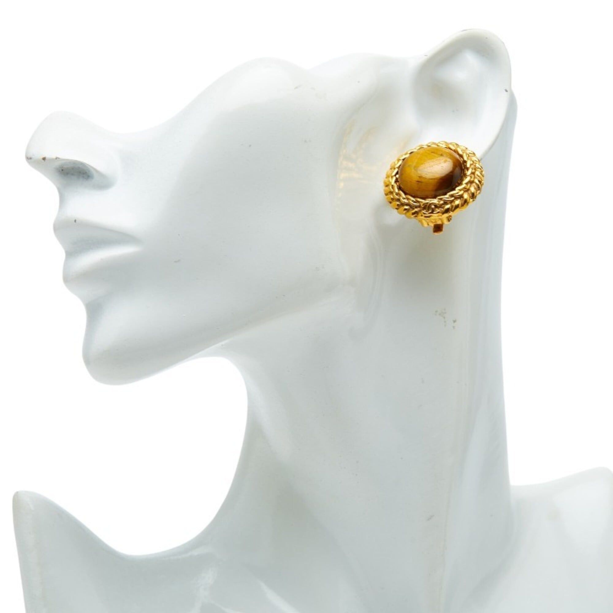 Chanel Chanel Coco Mark Round Earrings, Gold Brown Plated, Tiger Eye, Women's. Size ONE SIZE - 5 Thumbnail