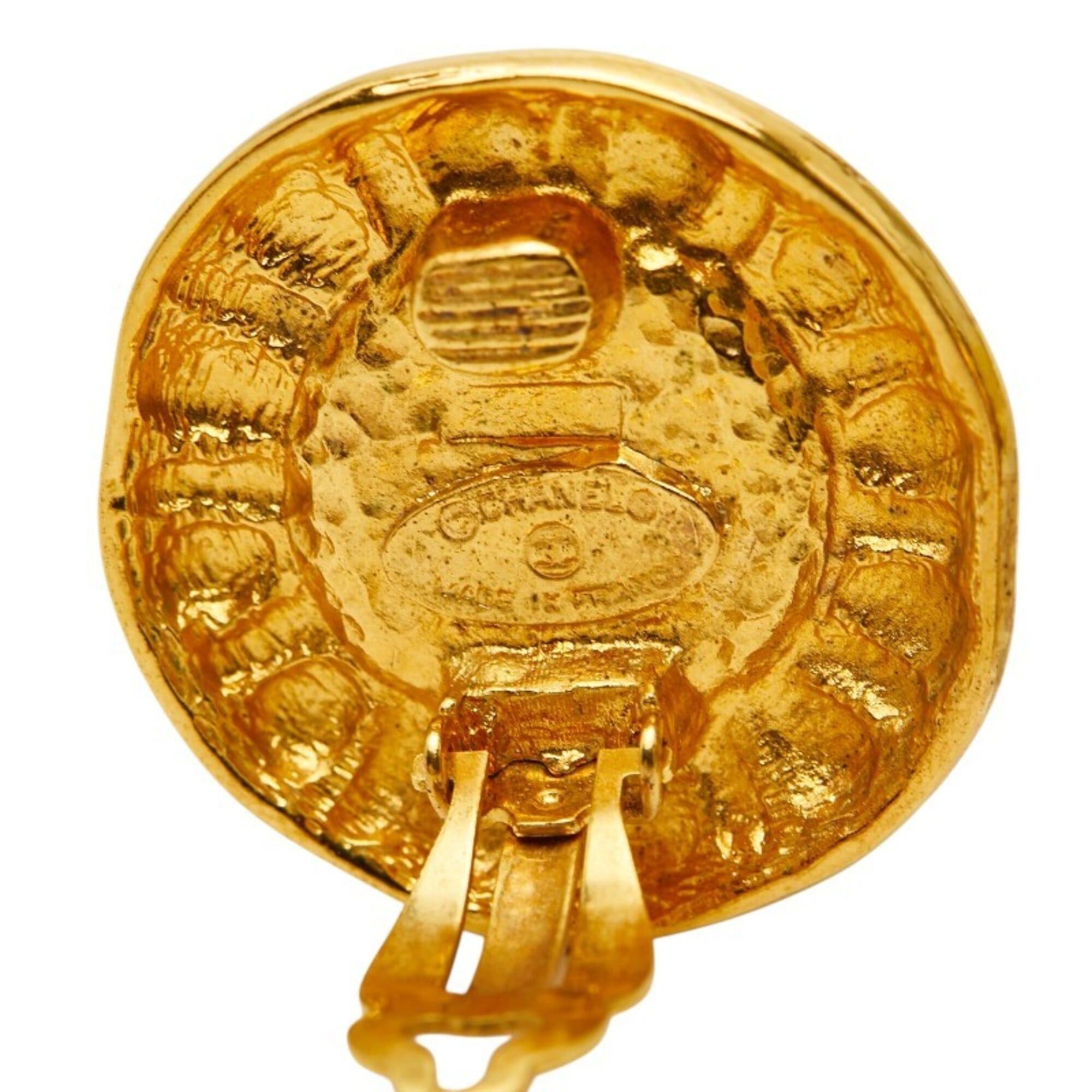 Chanel Chanel Round Earrings, Gold and Brown Plated, Tiger Eye, Women's. Size ONE SIZE - 4 Thumbnail