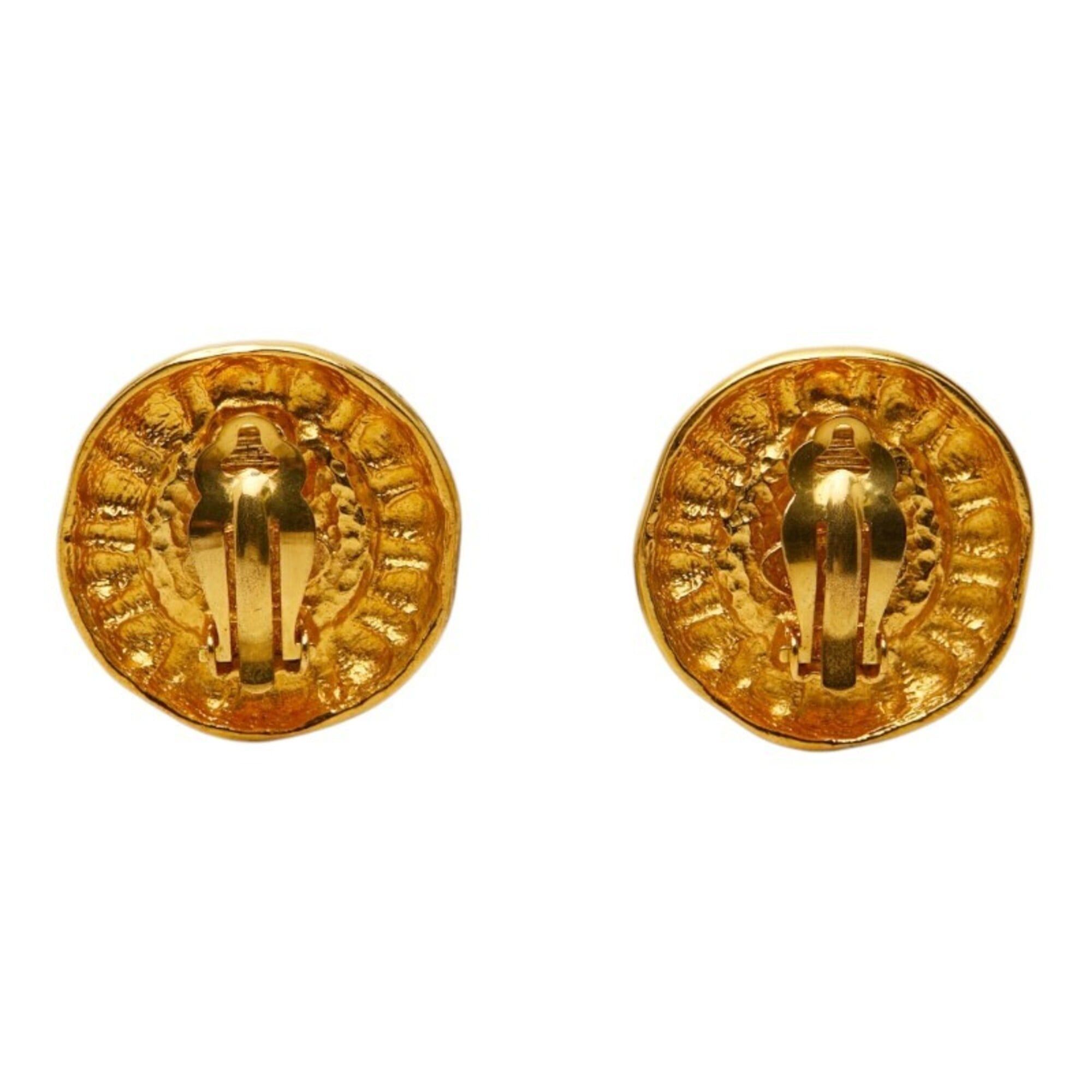 Chanel Chanel Round Earrings, Gold and Brown Plated, Tiger Eye, Women's. Size ONE SIZE - 3 Thumbnail