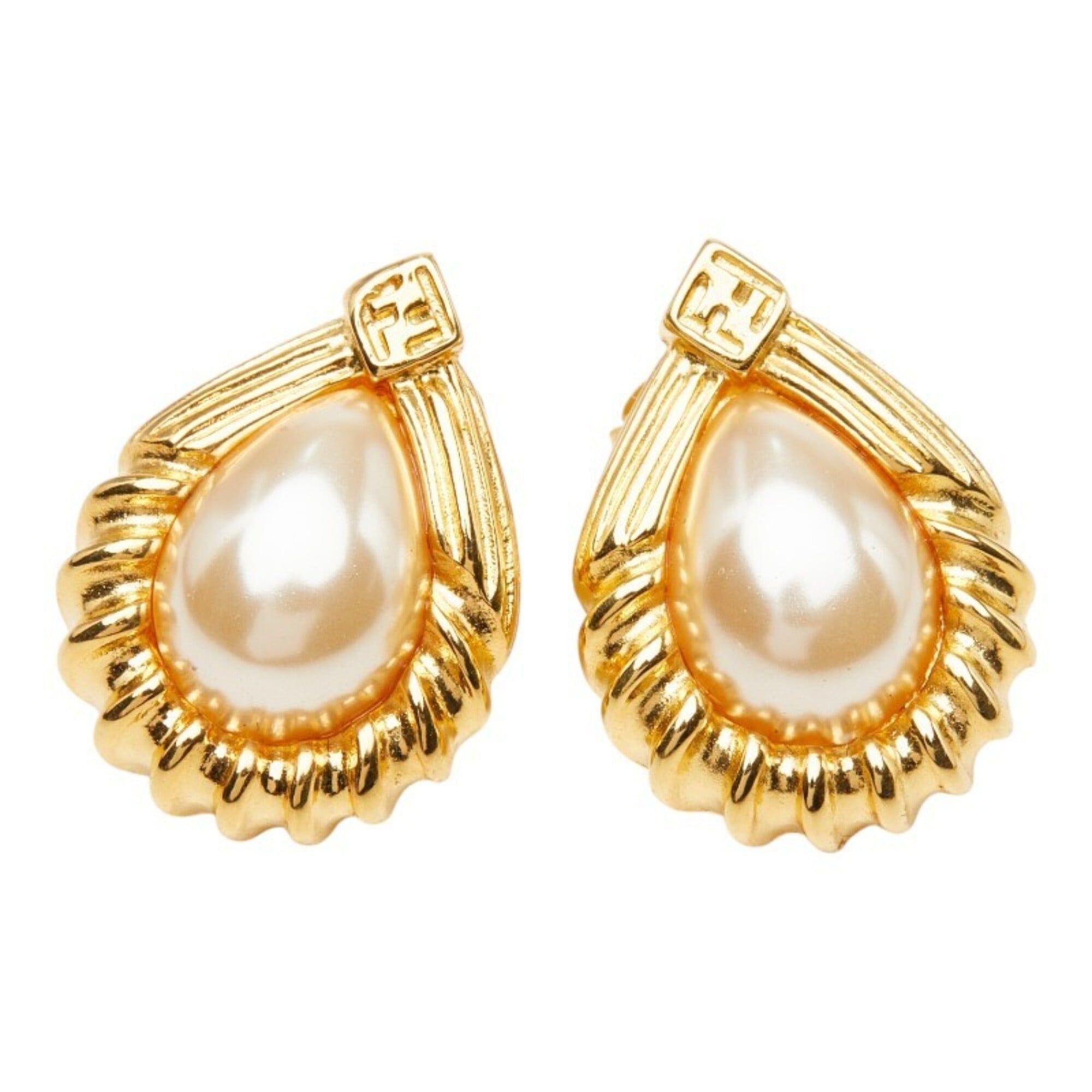 Fendi Fendi Vintage Drop Stud Earrings, Gold Plated, Faux Pearl, Women's FENDI Size ONE SIZE - 2 Thumbnail