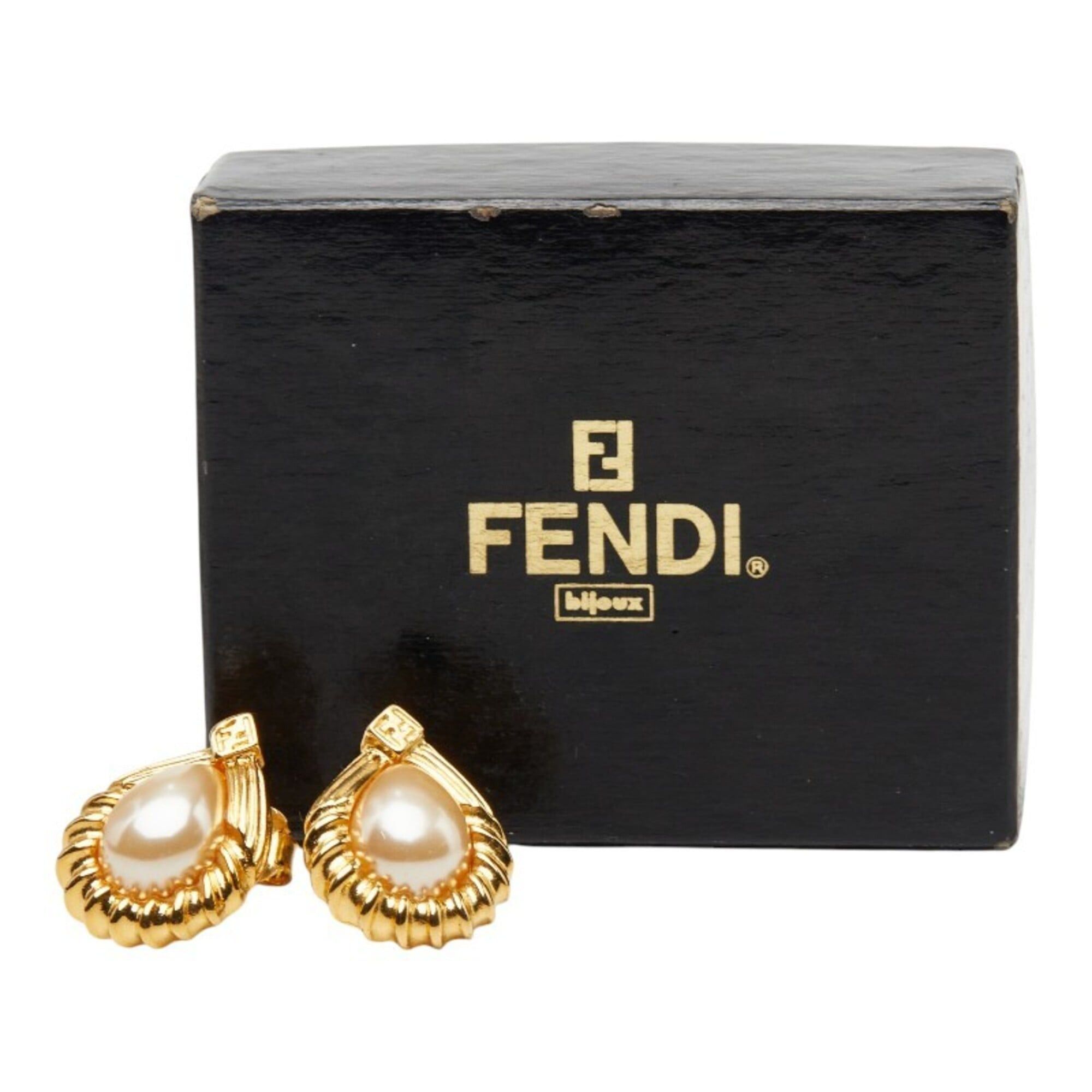 Fendi Fendi Vintage Drop Stud Earrings, Gold Plated, Faux Pearl, Women's FENDI Size ONE SIZE - 6 Thumbnail