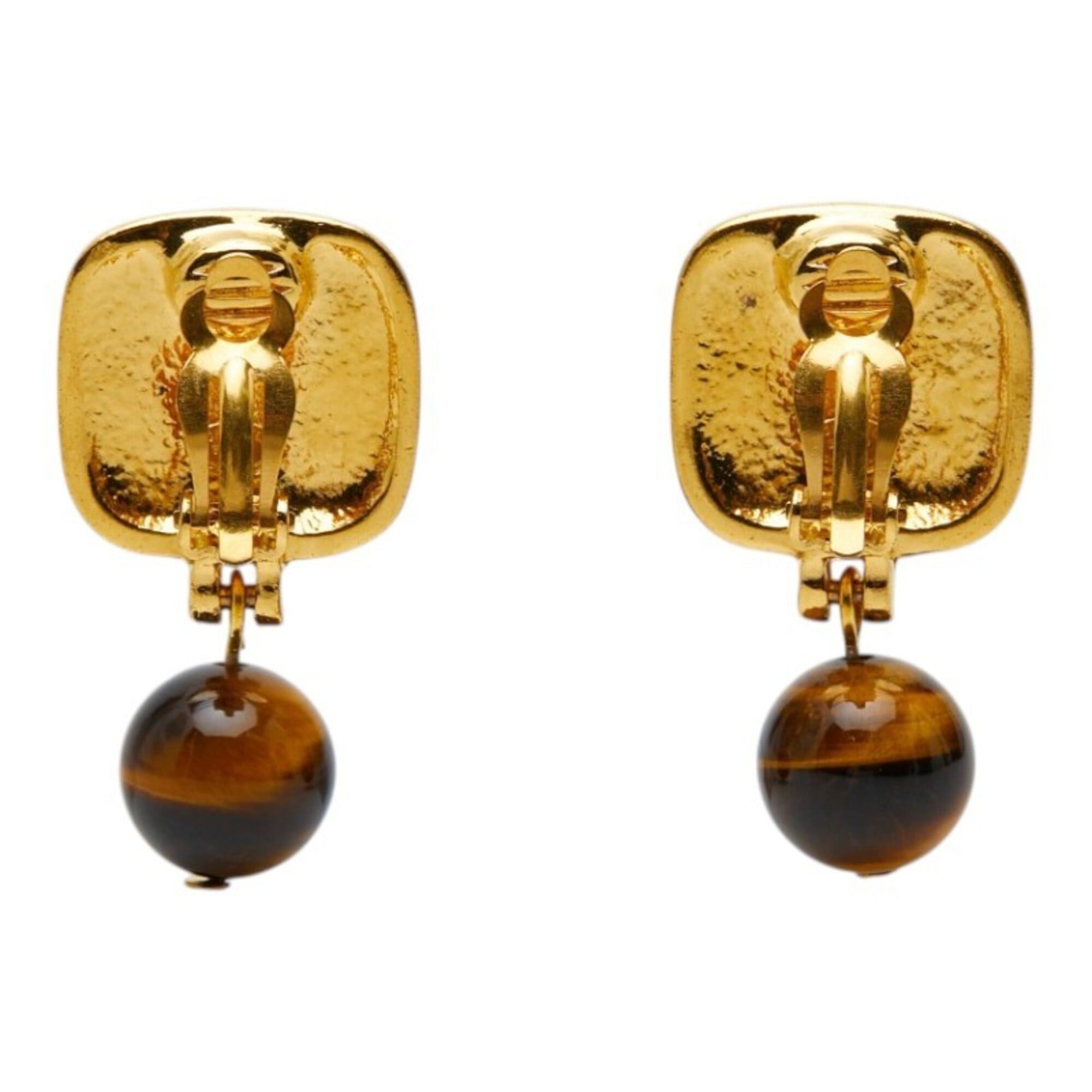 Chanel Chanel Vintage Coco Mark Earrings, Gold and Brown Plated, Tiger Eye, Women's CHANEL Size ONE SIZE - 3 Thumbnail