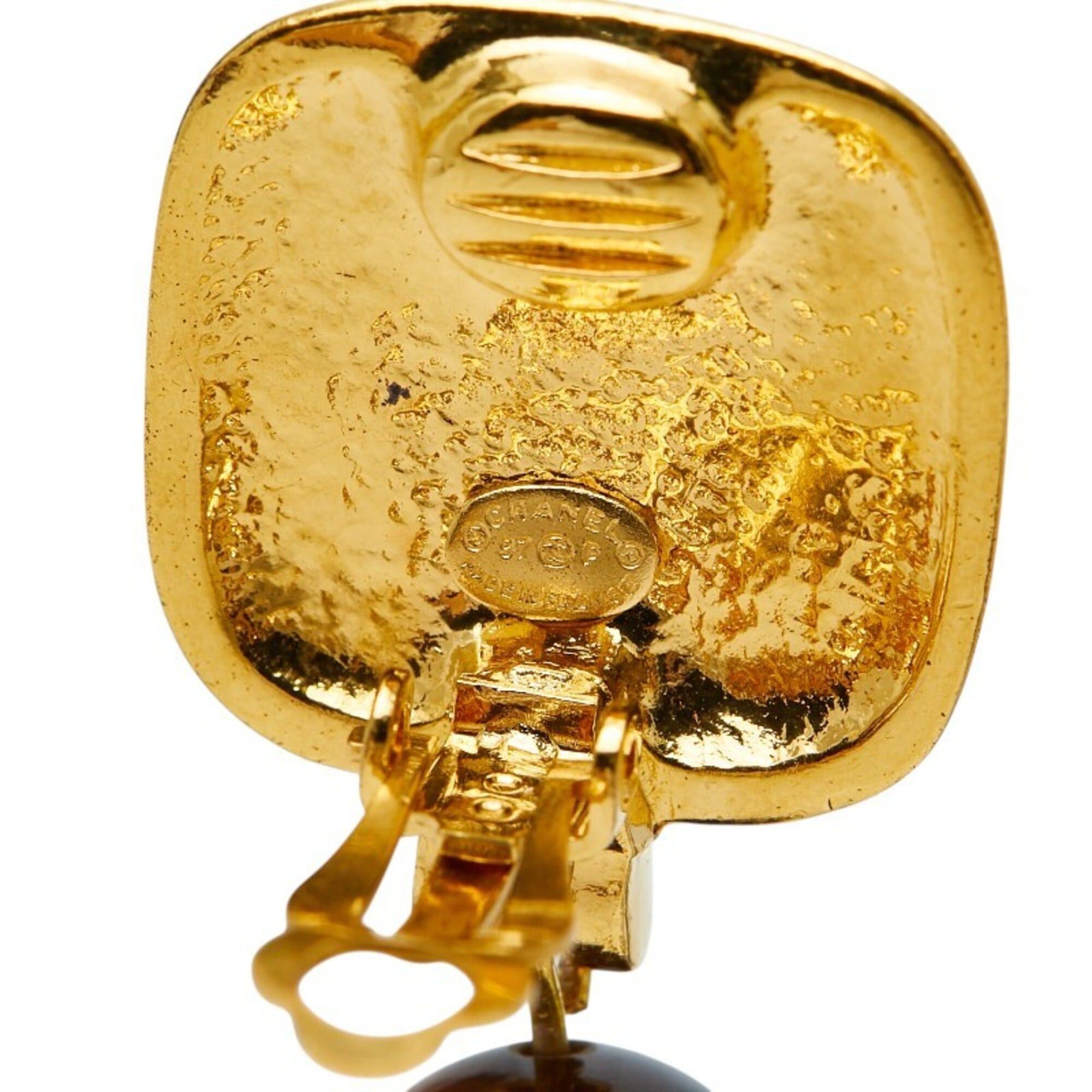 Chanel Chanel Vintage Coco Mark Earrings, Gold and Brown Plated, Tiger Eye, Women's CHANEL Size ONE SIZE - 4 Thumbnail