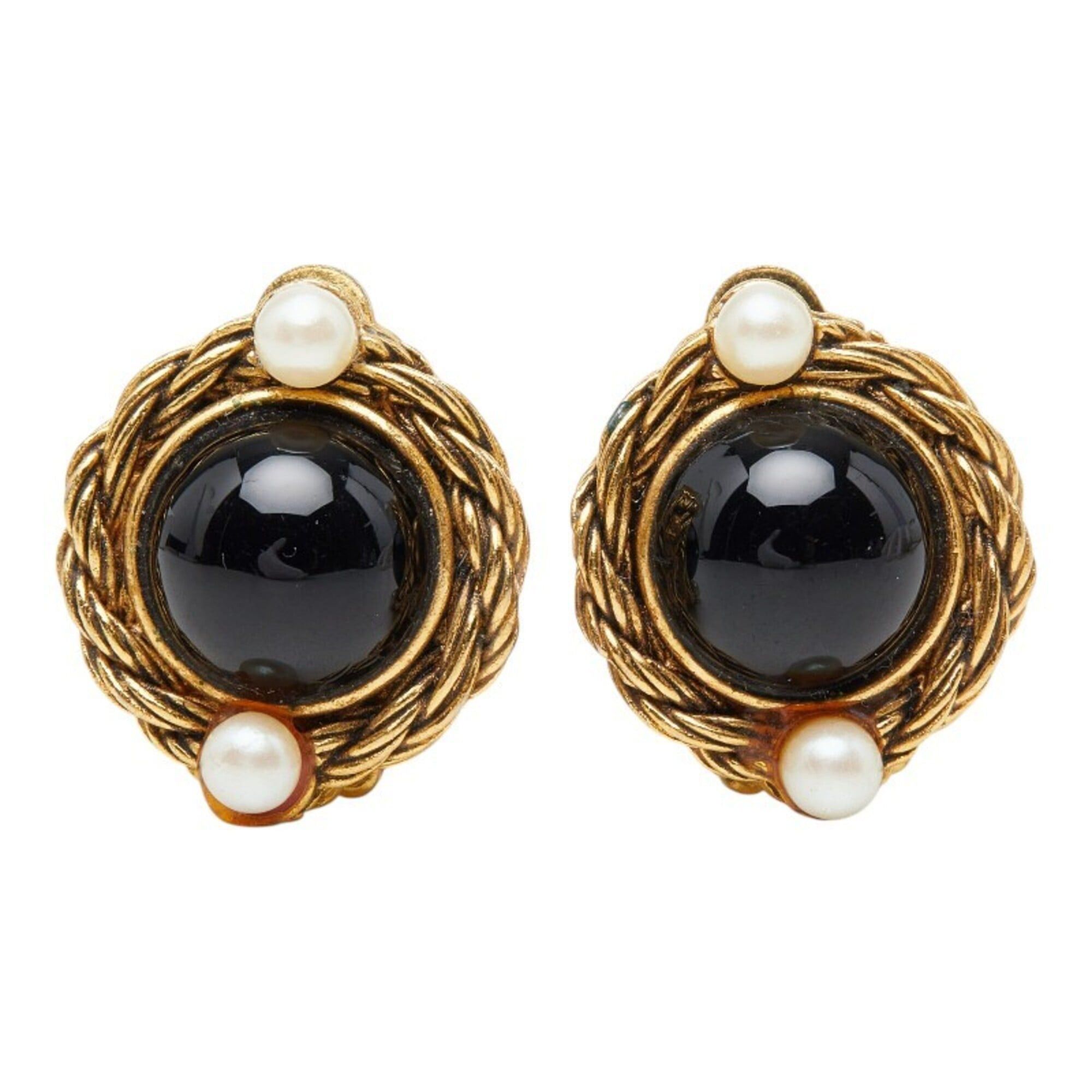 Chanel Chanel Earrings, Gold and Black Plated, Faux Pearl, Colored Stone, Women's CHANEL Size ONE SIZE - 2 Thumbnail