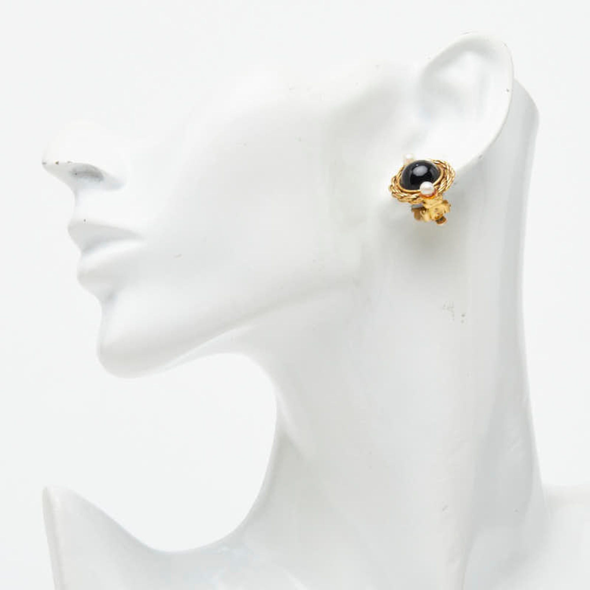 Chanel Chanel Earrings, Gold and Black Plated, Faux Pearl, Colored Stone, Women's CHANEL Size ONE SIZE - 5 Thumbnail