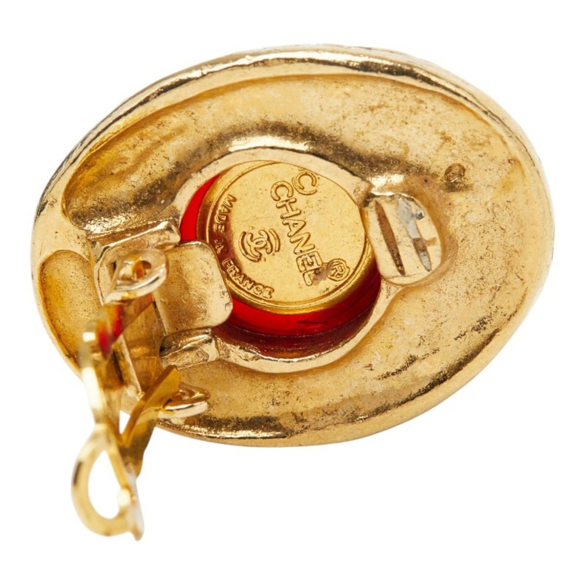 Chanel Chanel Coco Mark Gripoir Rhinestone Earrings, Gold Red Plated Glass, Women's CHANEL Size ONE SIZE - 4 Thumbnail
