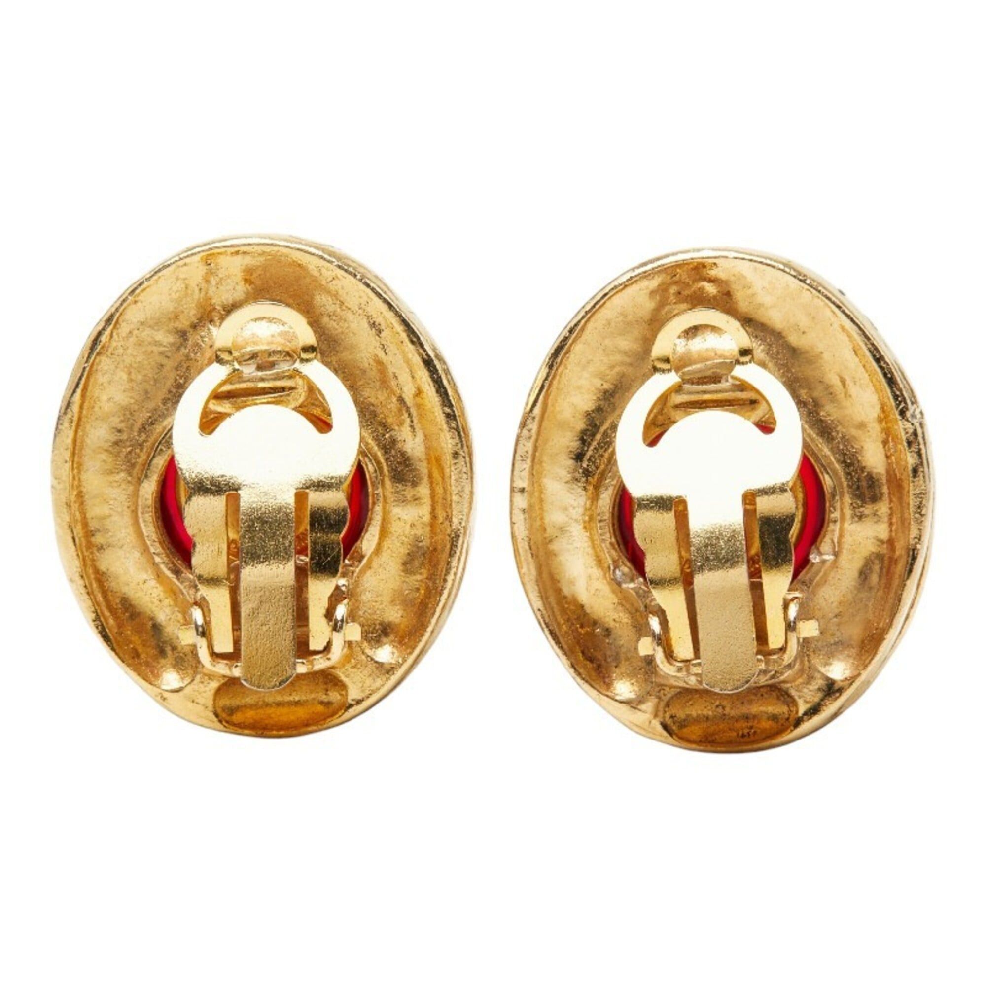 Chanel Chanel Coco Mark Gripoir Rhinestone Earrings, Gold Red Plated Glass, Women's CHANEL Size ONE SIZE - 3 Thumbnail