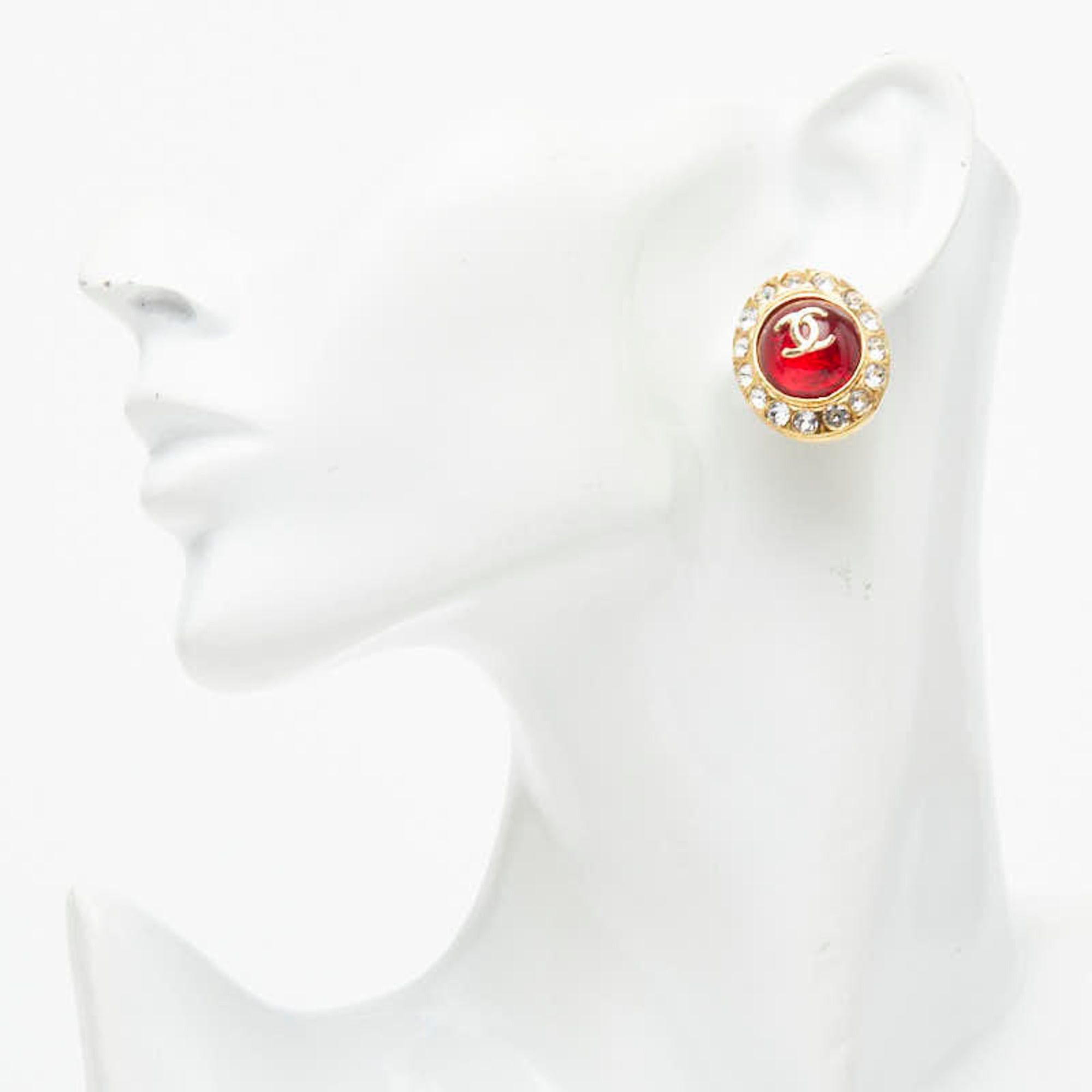 Chanel Chanel Coco Mark Gripoir Rhinestone Earrings, Gold Red Plated Glass, Women's CHANEL Size ONE SIZE - 5 Thumbnail