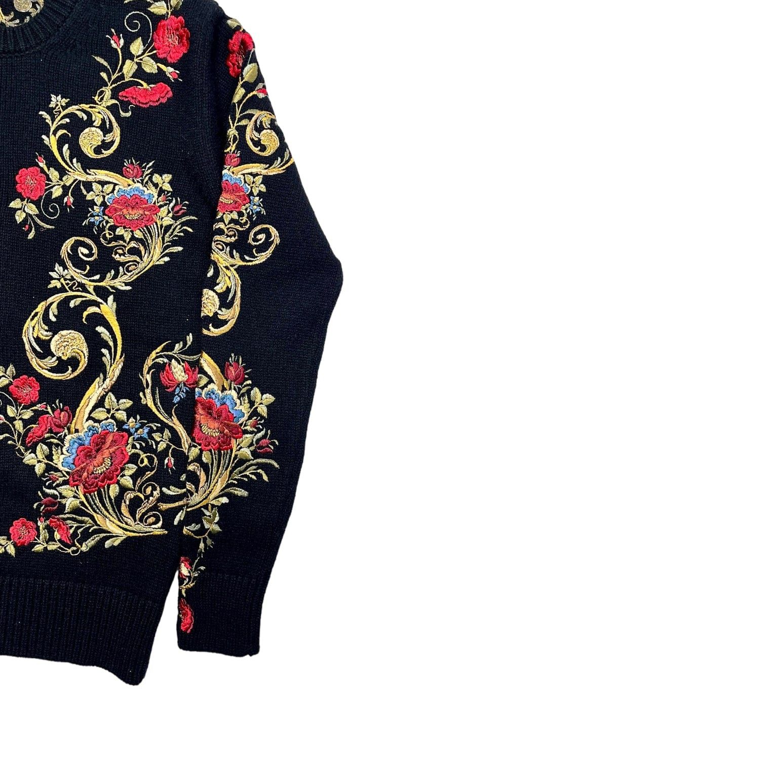 Dolce & Gabbana Embroidered Floral Cashmere Crewneck Sweatshirt Black Size US XS / EU 42 / 0 - 3 Thumbnail