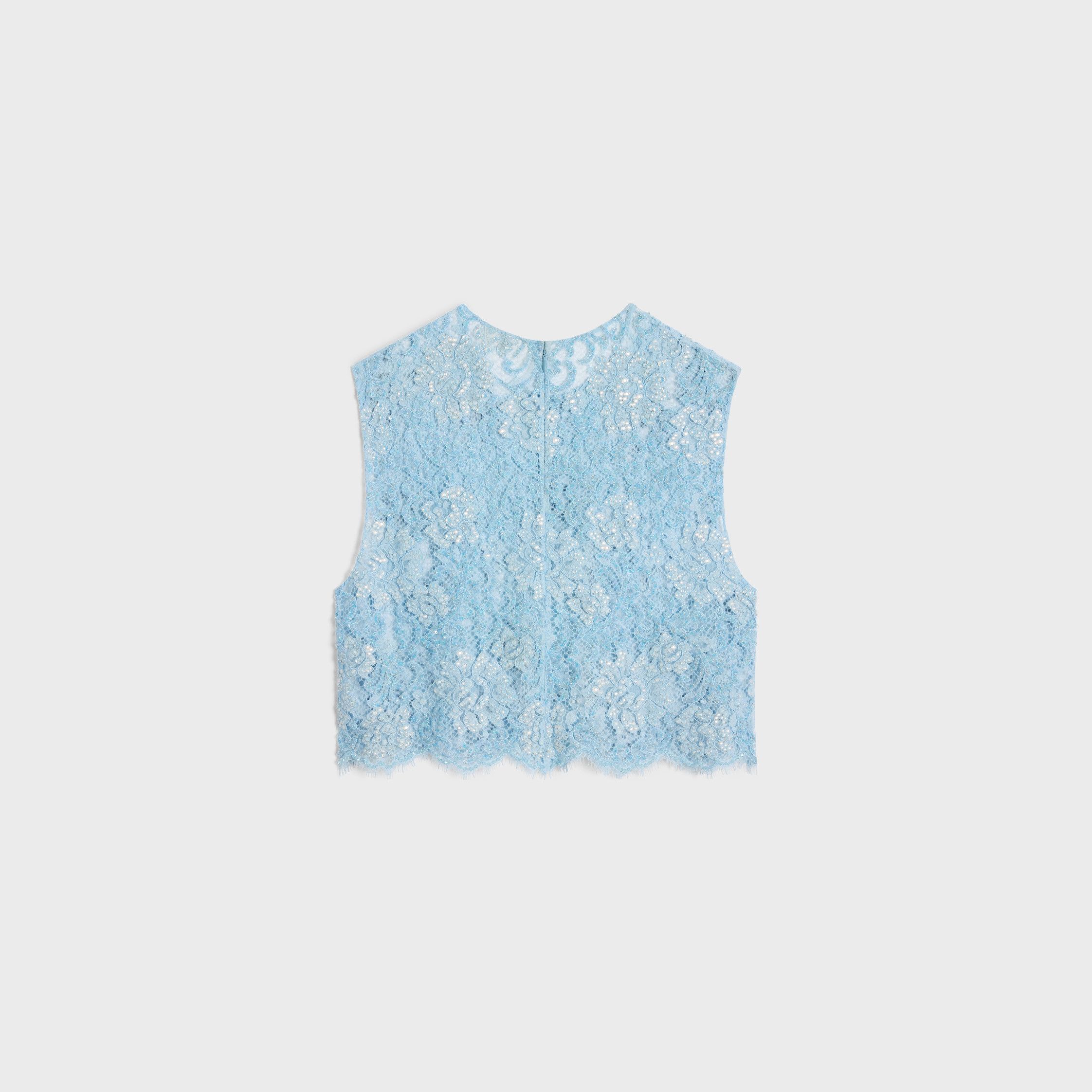 Celine EMBROIDERED CROP TOP IN LACE blue Size XL / US 12-14 / IT 48-50 - 2 Thumbnail