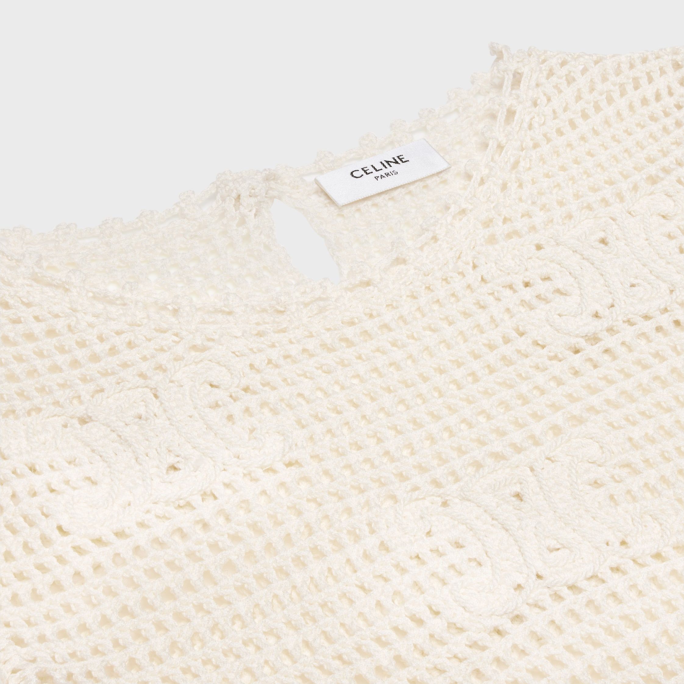 Celine MINI TRIOMPHE DRESS IN CROCHETED COTTON off white Size L / US 10 / IT 46 - 3 Thumbnail