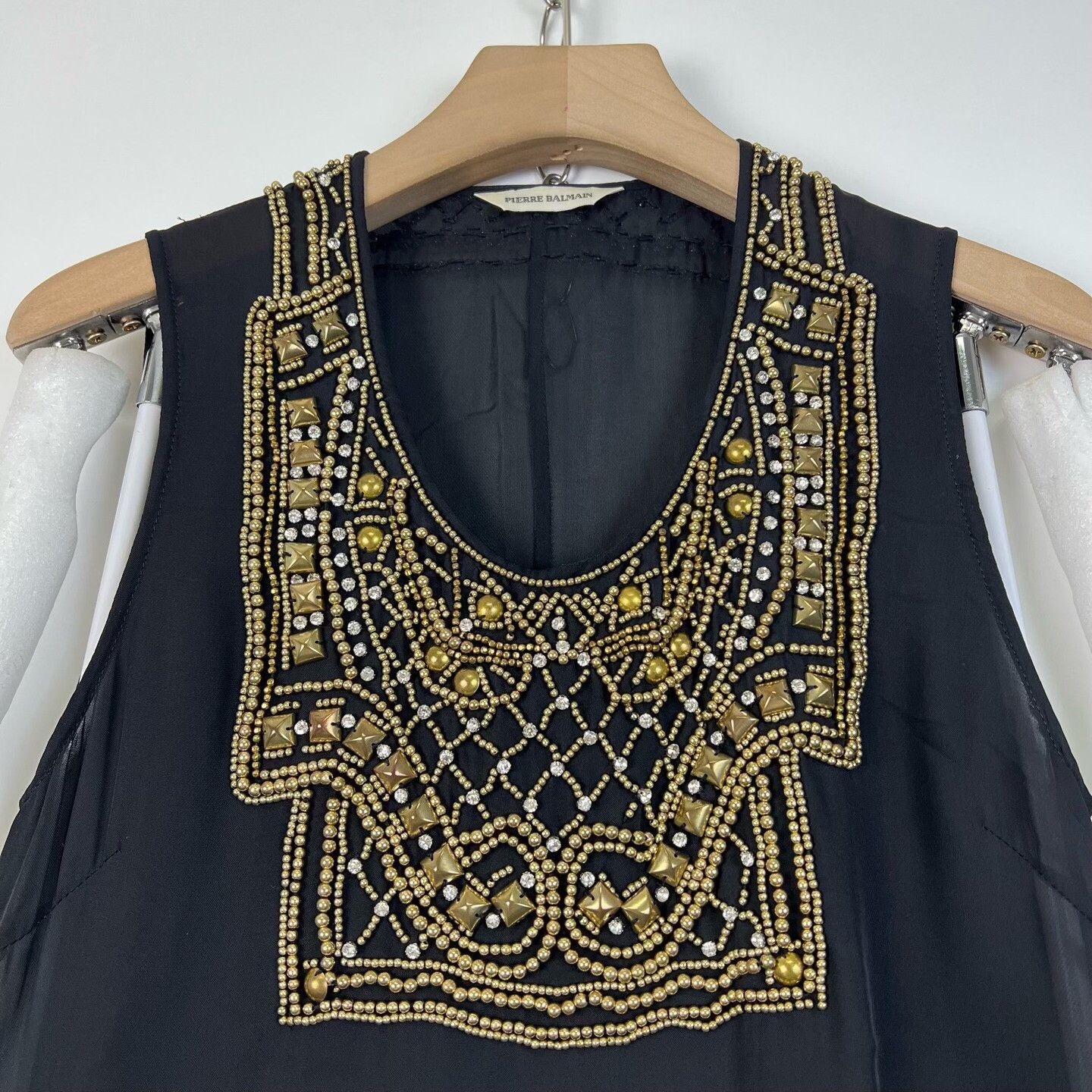Balmain Balmain Black Silk Gold Beaded Dress Size XS / US 0-2 / IT 36-38 - 5 Thumbnail