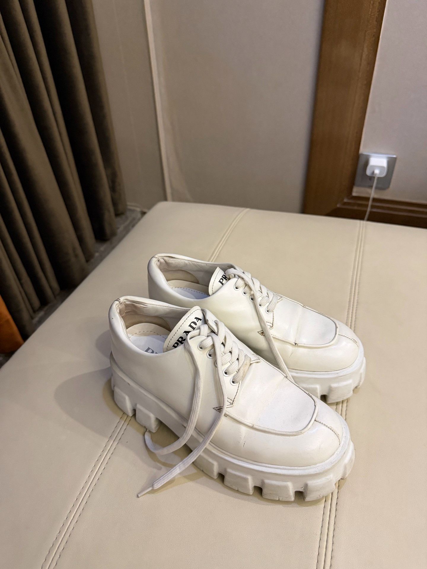 Prada Prada White Platform Lace-Up Loafers Size US 6 / IT 36 - 3 Thumbnail
