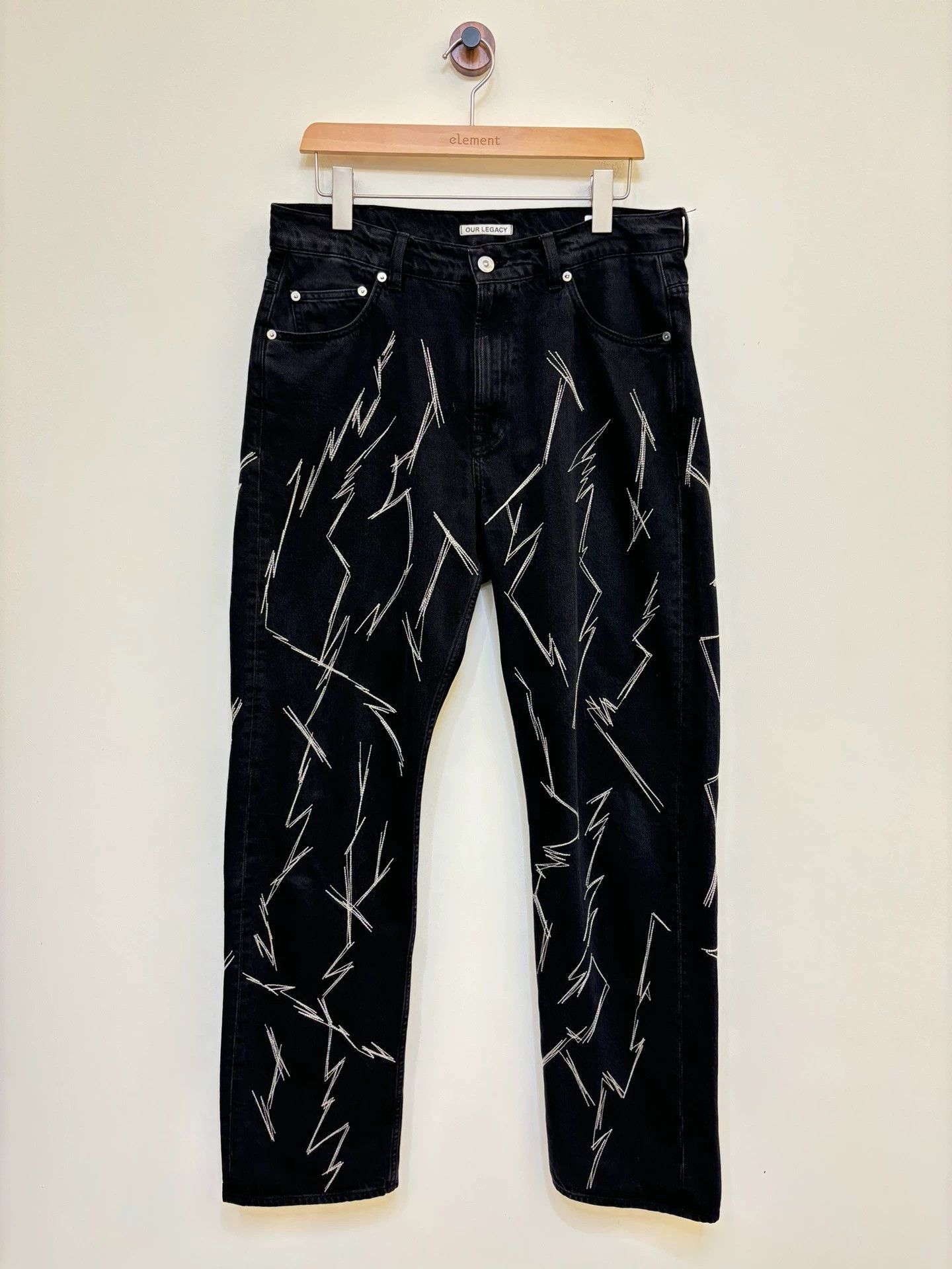 Our Legacy Black Lightning Bolt Print Denim Pants Size US 32 / EU 48 - 3 Thumbnail