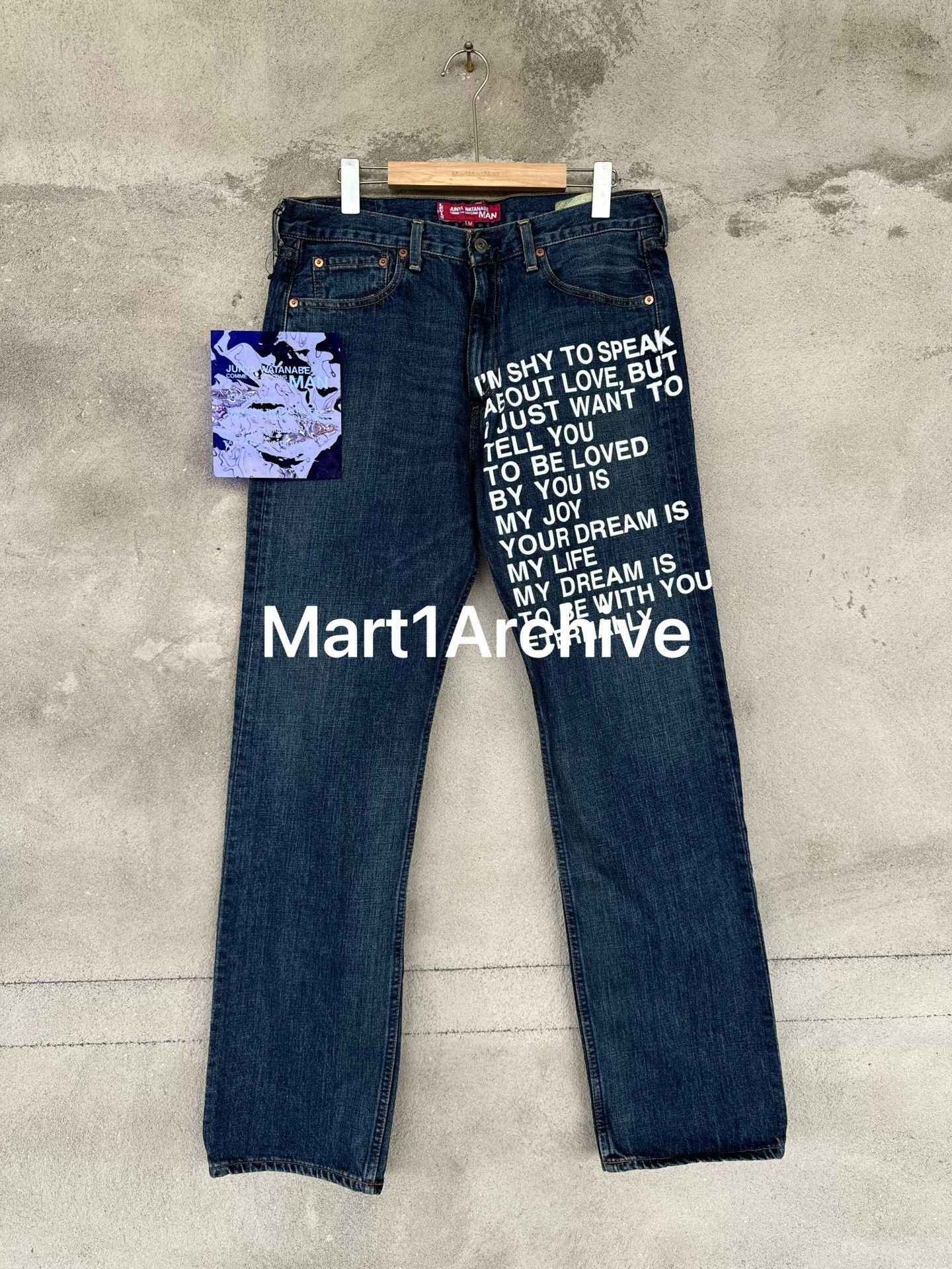 Junya Watanabe Blue Denim Jeans with White Text Print Size US 32 / EU 48 - 2 Thumbnail