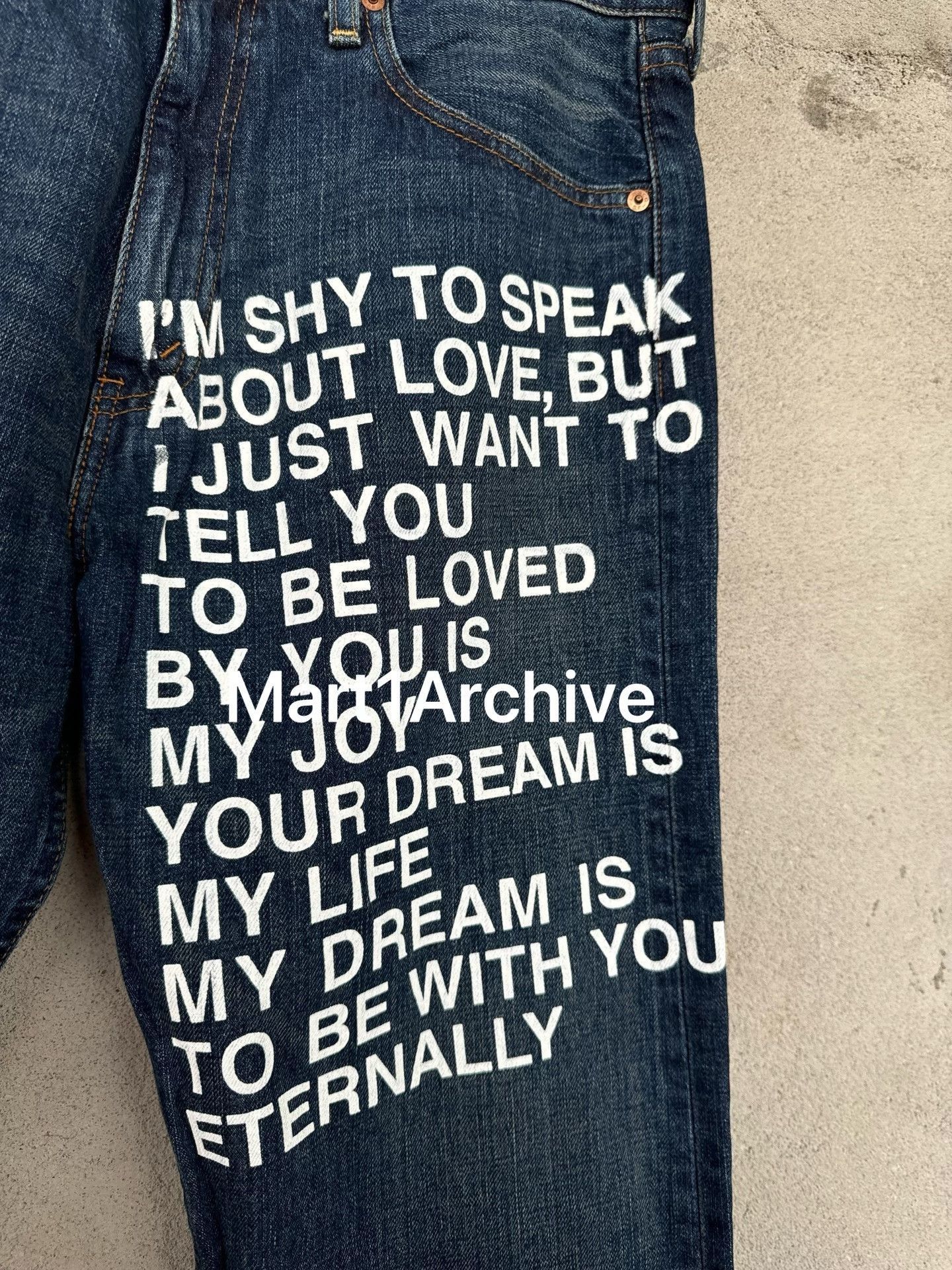 Junya Watanabe Blue Denim Jeans with White Text Print Size US 32 / EU 48 - 4 Thumbnail