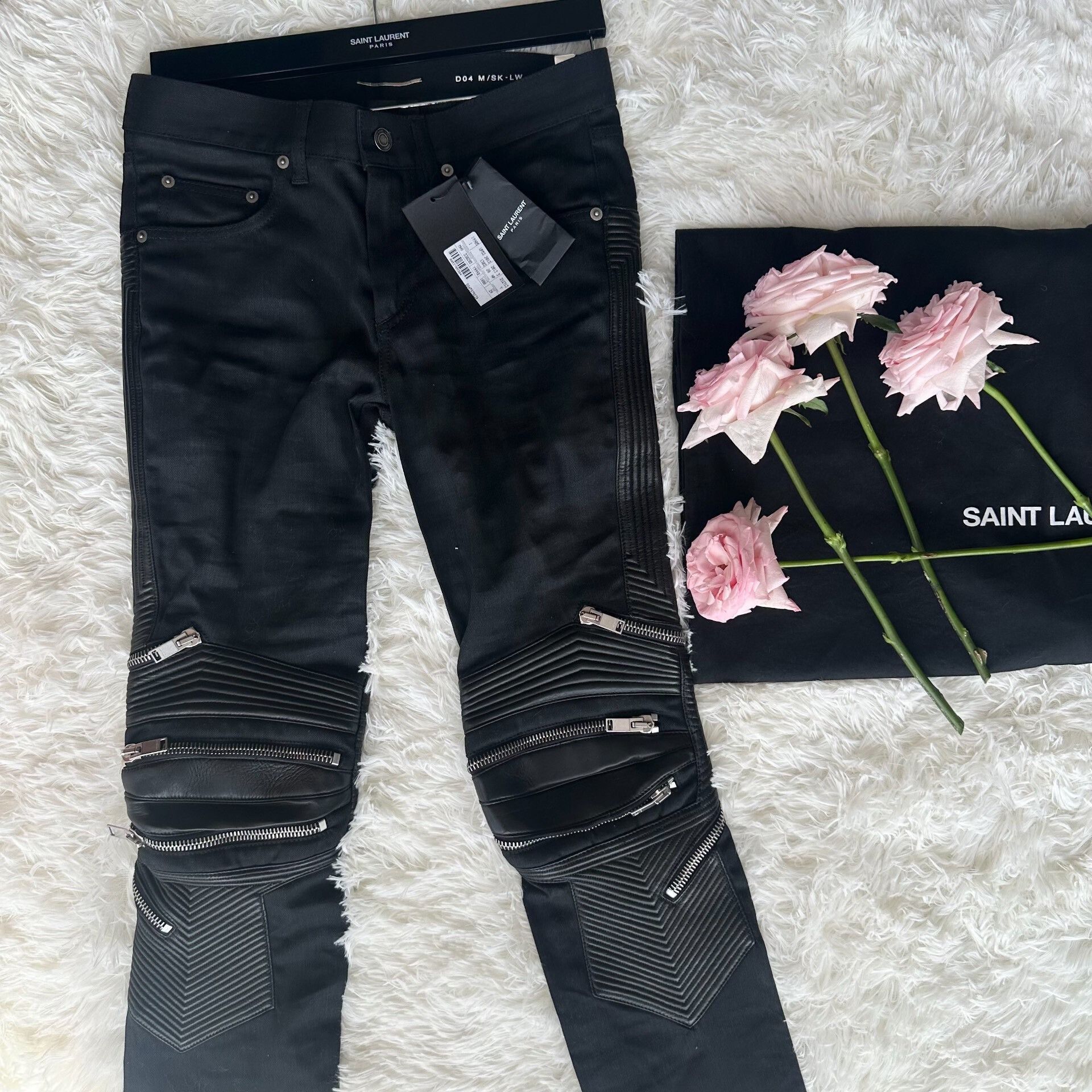 Saint Laurent Paris Black Moto Style Denim Jeans with Zippers Size US 32 / EU 48 - 2 Thumbnail