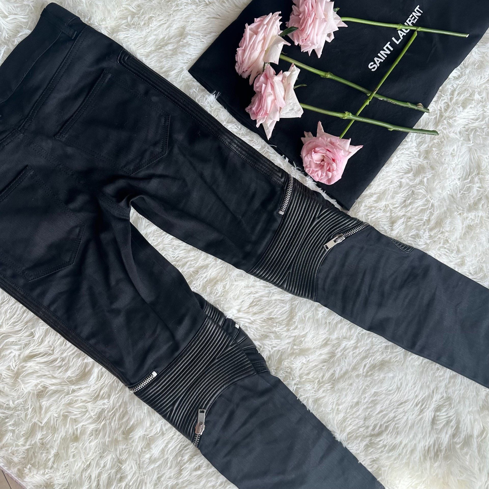 Saint Laurent Paris Black Moto Style Denim Jeans with Zippers Size US 32 / EU 48 - 3 Thumbnail