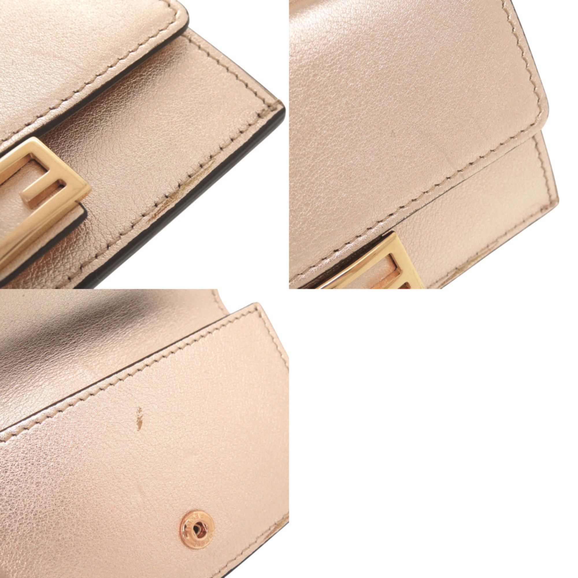 Fendi Excellent condition Fendi Baguette 8M0423 leather champagne pink business card holder/card case/wallet/coin case 0869FENDI Size ONE SIZE - 10 Thumbnail