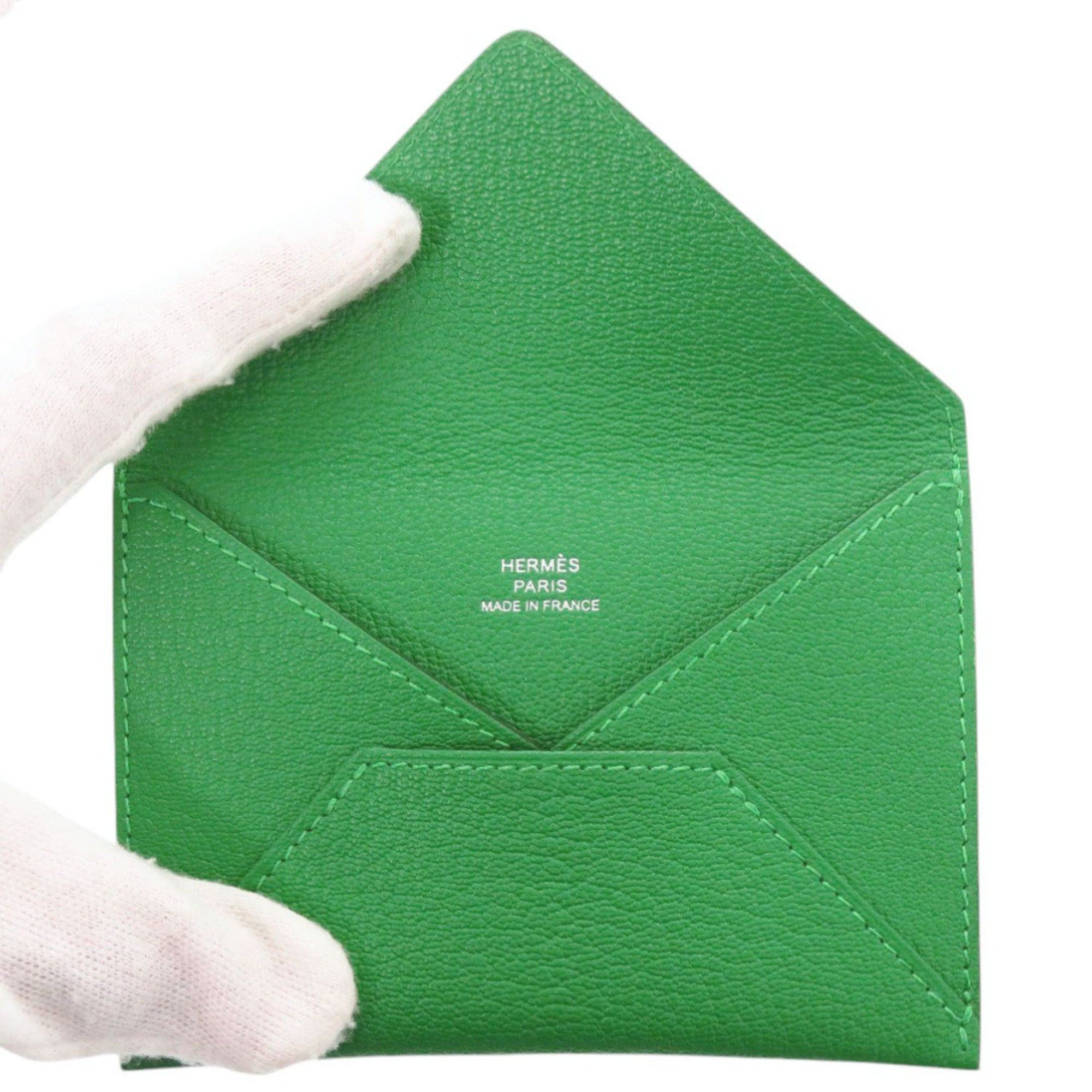 Hermes Unused Hermes Envelope MM Chevre Mysore Bamboo K stamp (2025 production) Business card holder/card case wallet Green 0849HERMES Size ONE SIZE - 5 Thumbnail