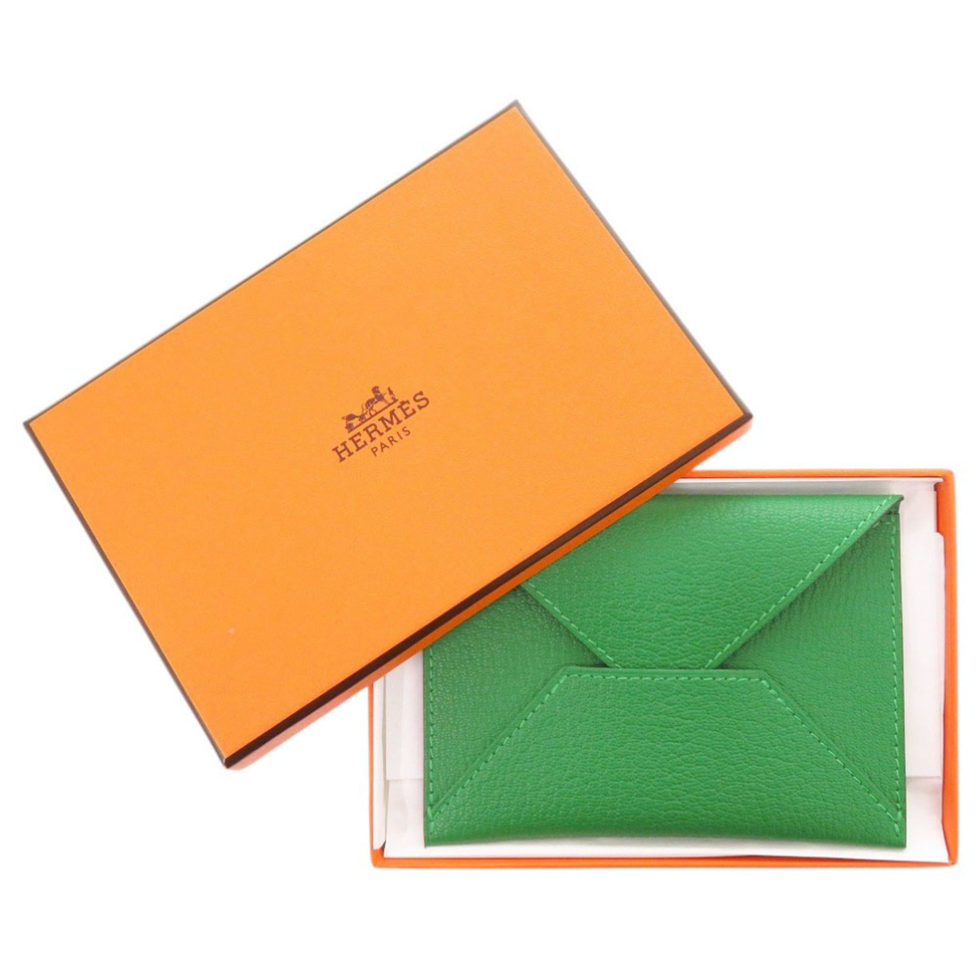Hermes Unused Hermes Envelope MM Chevre Mysore Bamboo K stamp (2025 production) Business card holder/card case wallet Green 0849HERMES Size ONE SIZE - 2 Thumbnail