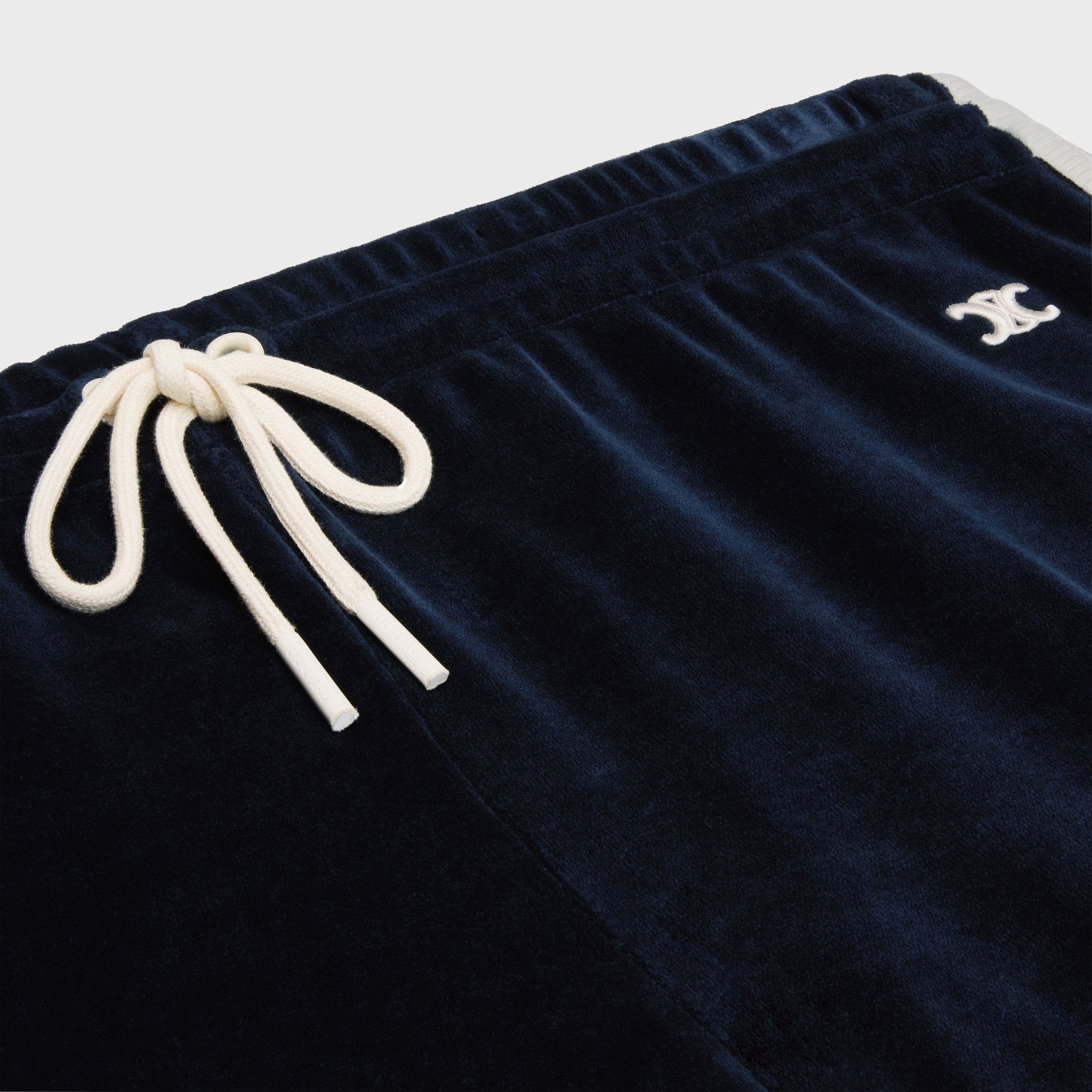 Celine TRIOMPHE MINI SHORTS IN VELVET JERSE midnight/off white Size 29" - 3 Thumbnail