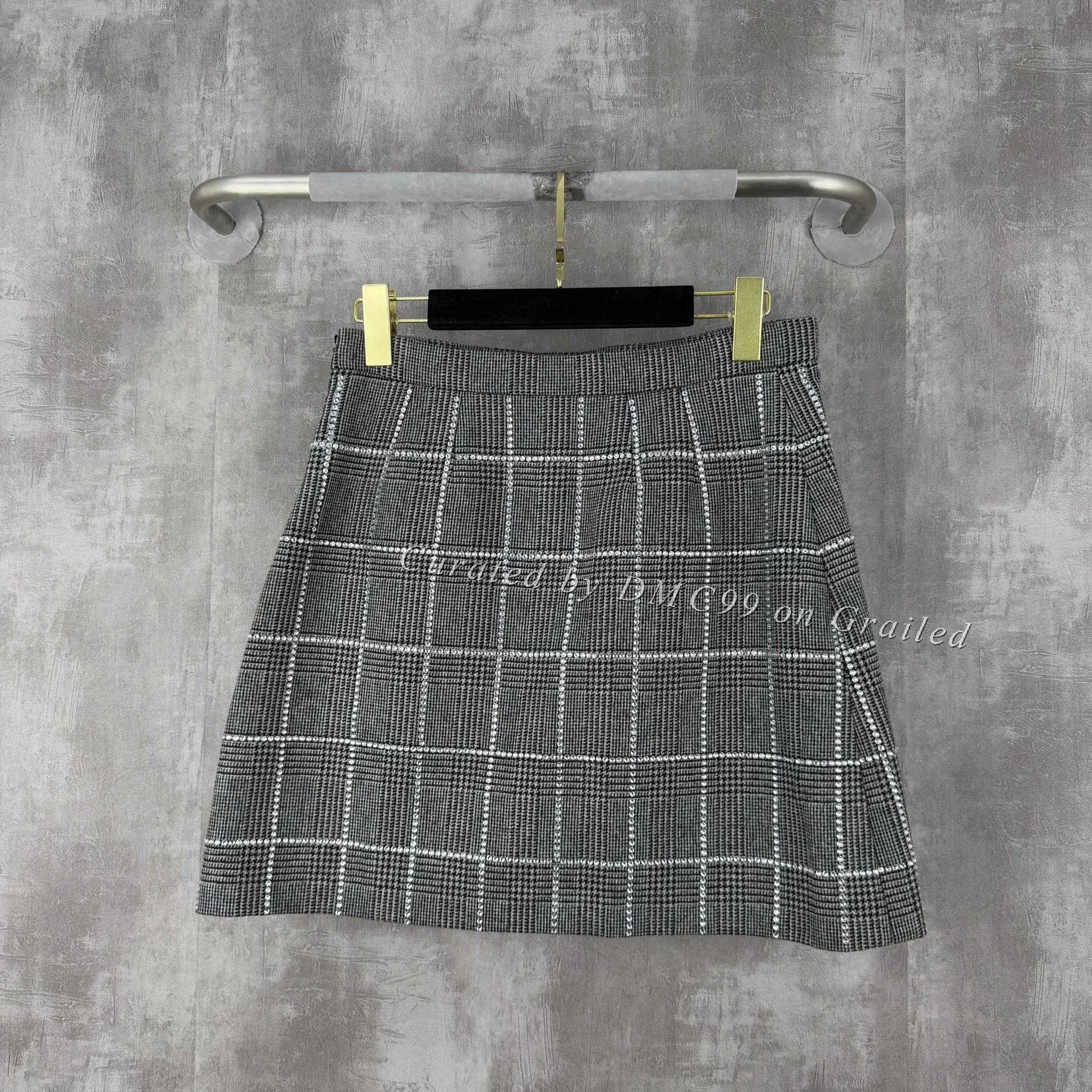 Miu Miu Miumiu Diamond-embellished Plaid Wool Skirt Size 42" / US 20 - 2 Thumbnail