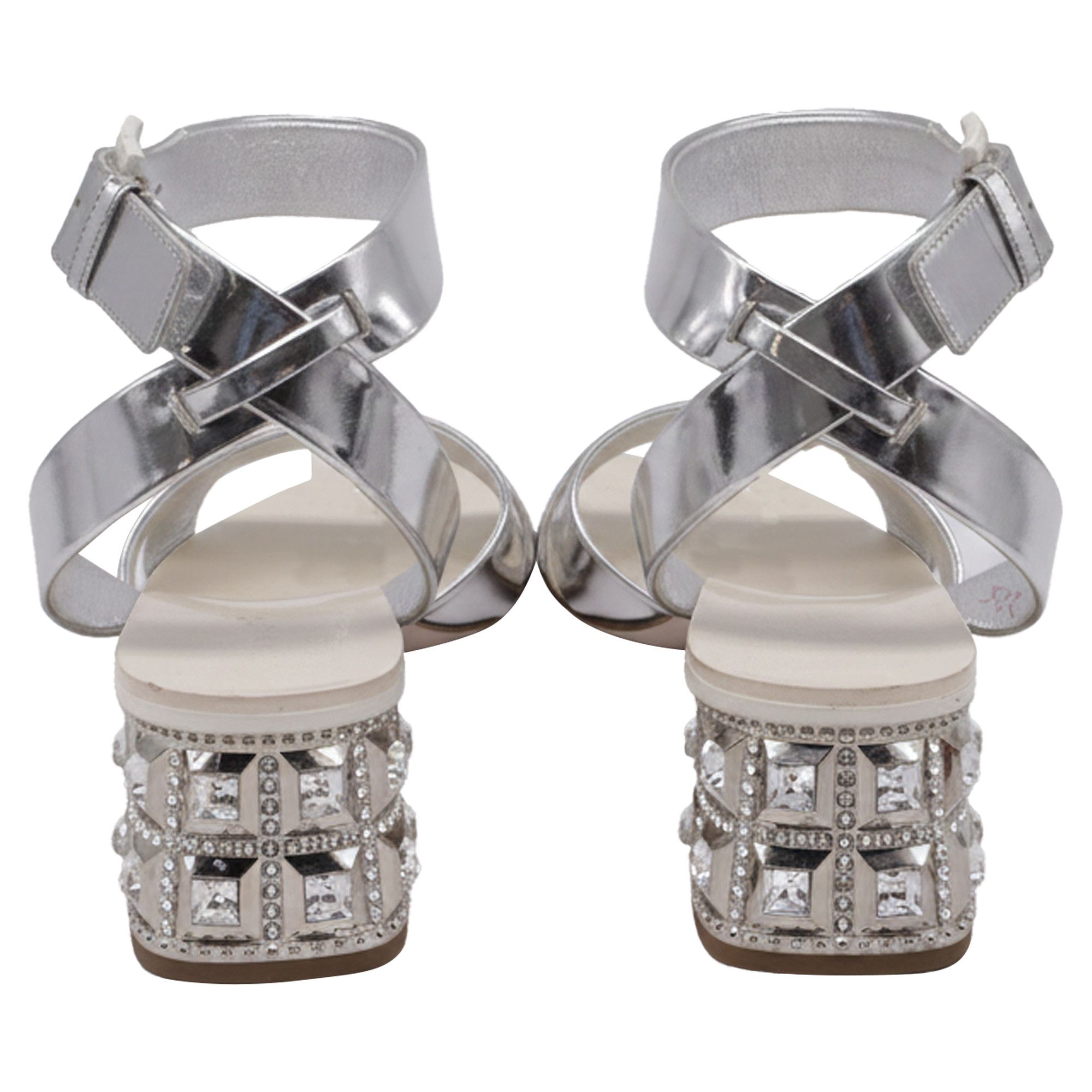 Miu Miu Miu Miu Crysta- Embellish Sandal Heels in Silver Patent Leat Size US 8.5 / IT 38.5 - 4 Thumbnail