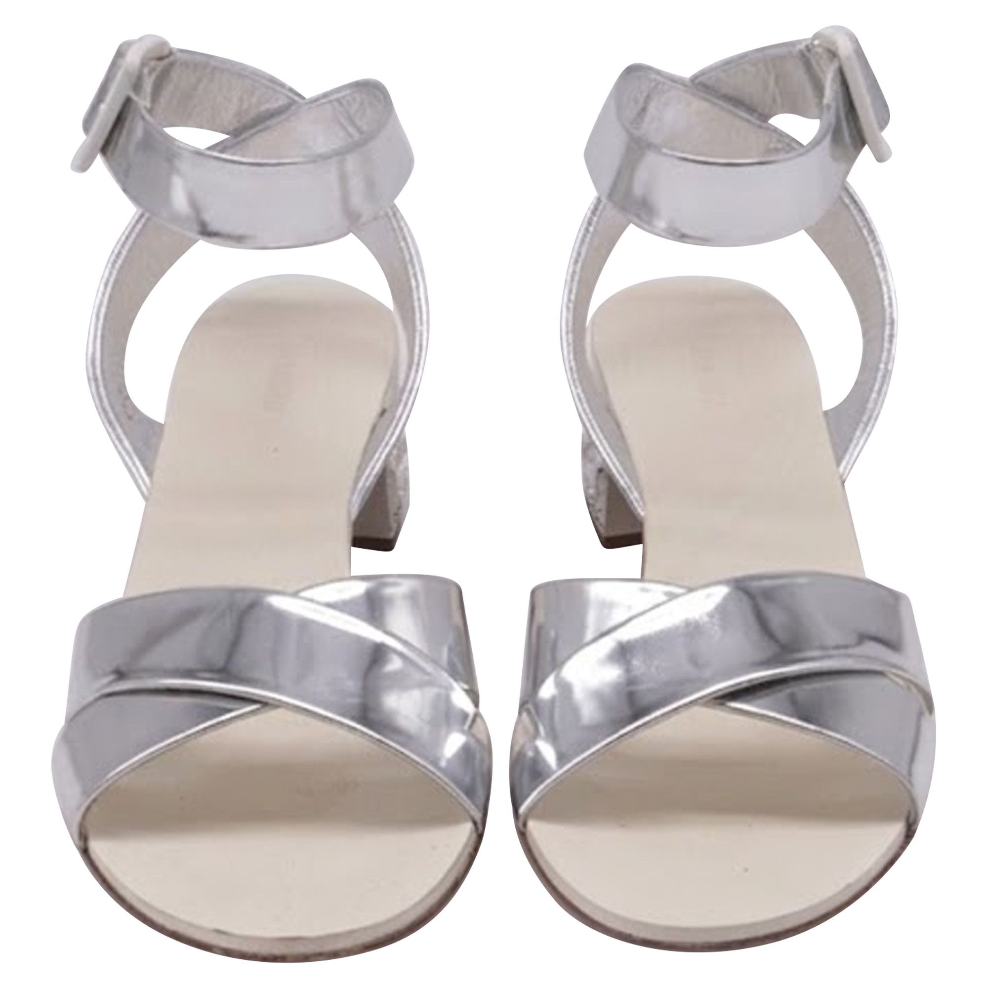 Miu Miu Miu Miu Crysta- Embellish Sandal Heels in Silver Patent Leat Size US 8.5 / IT 38.5 - 2 Thumbnail