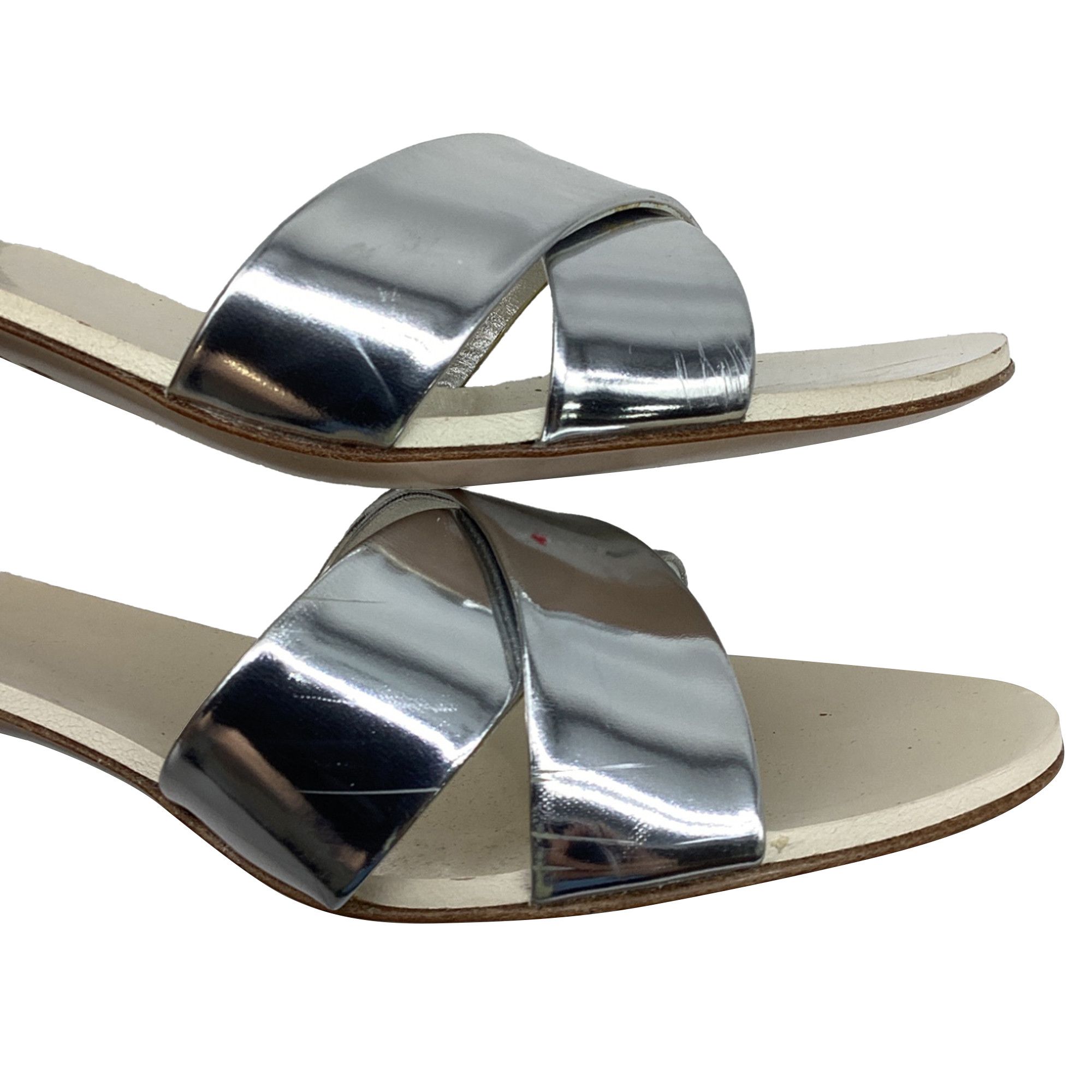 Miu Miu Miu Miu Crysta- Embellish Sandal Heels in Silver Patent Leat Size US 8.5 / IT 38.5 - 9 Thumbnail