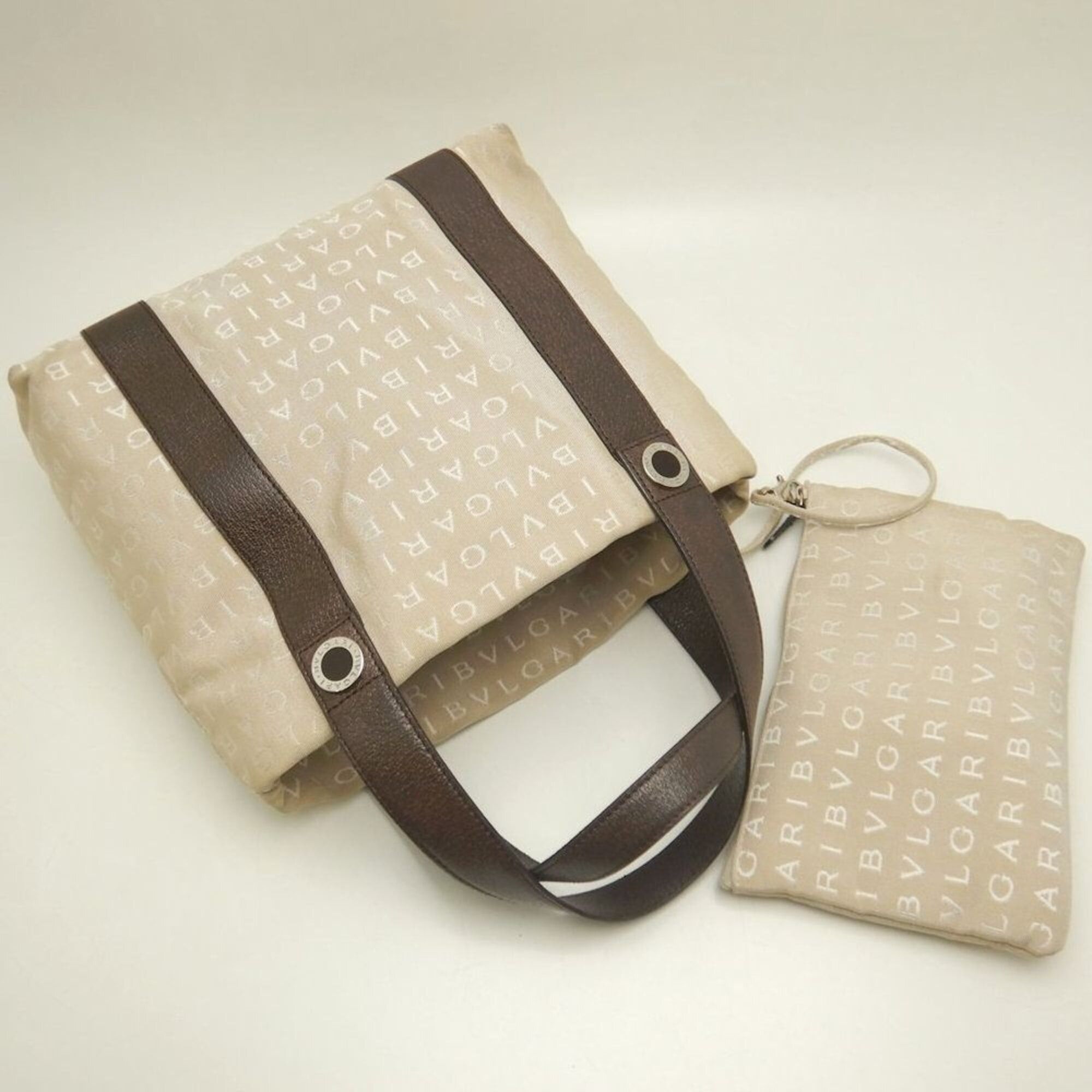 Bvlgari BVLGARI Logomania 22279 Tote Bag, Canvas x Leather, Beige/Brown, Women's, Item No. 253870 Size ONE SIZE - 3 Thumbnail