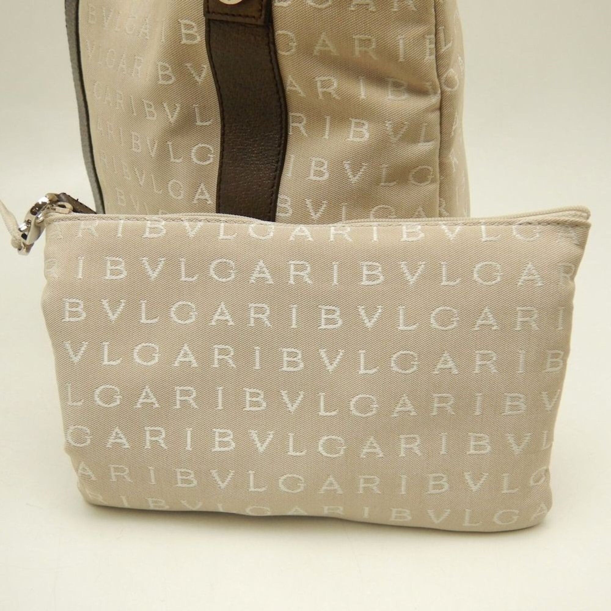 Bvlgari BVLGARI Logomania 22279 Tote Bag, Canvas x Leather, Beige/Brown, Women's, Item No. 253870 Size ONE SIZE - 20 Thumbnail