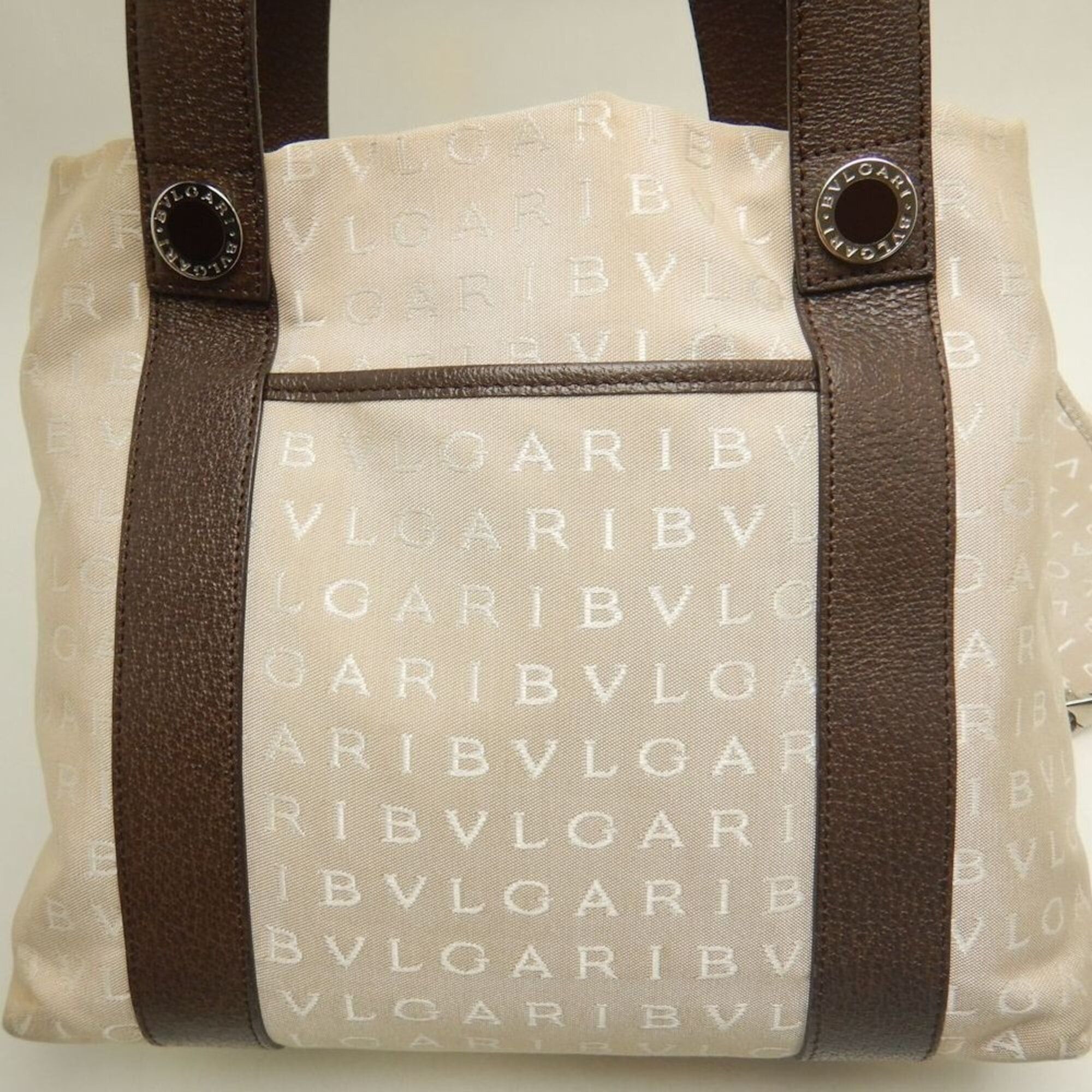 Bvlgari BVLGARI Logomania 22279 Tote Bag, Canvas x Leather, Beige/Brown, Women's, Item No. 253870 Size ONE SIZE - 10 Thumbnail