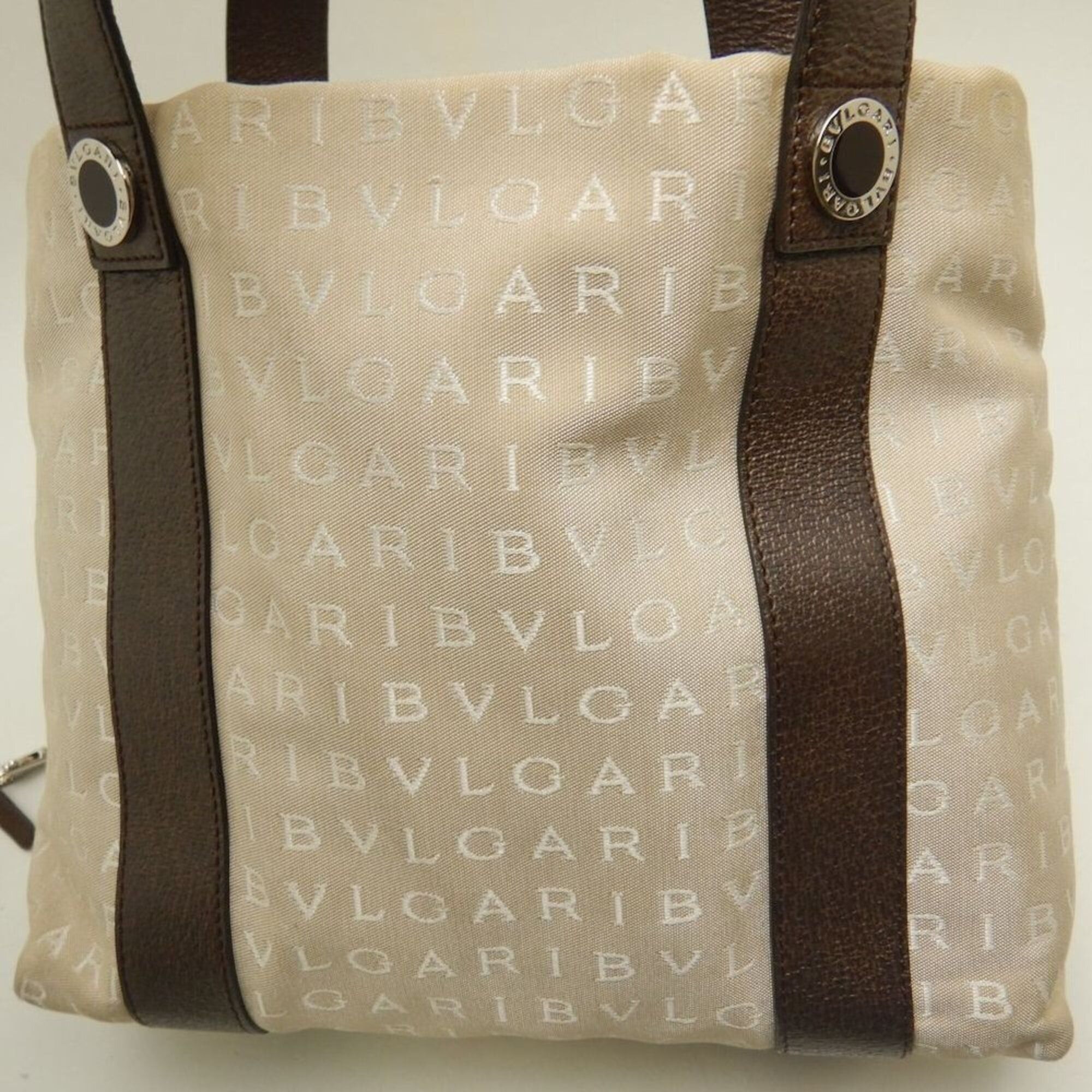 Bvlgari BVLGARI Logomania 22279 Tote Bag, Canvas x Leather, Beige/Brown, Women's, Item No. 253870 Size ONE SIZE - 11 Thumbnail