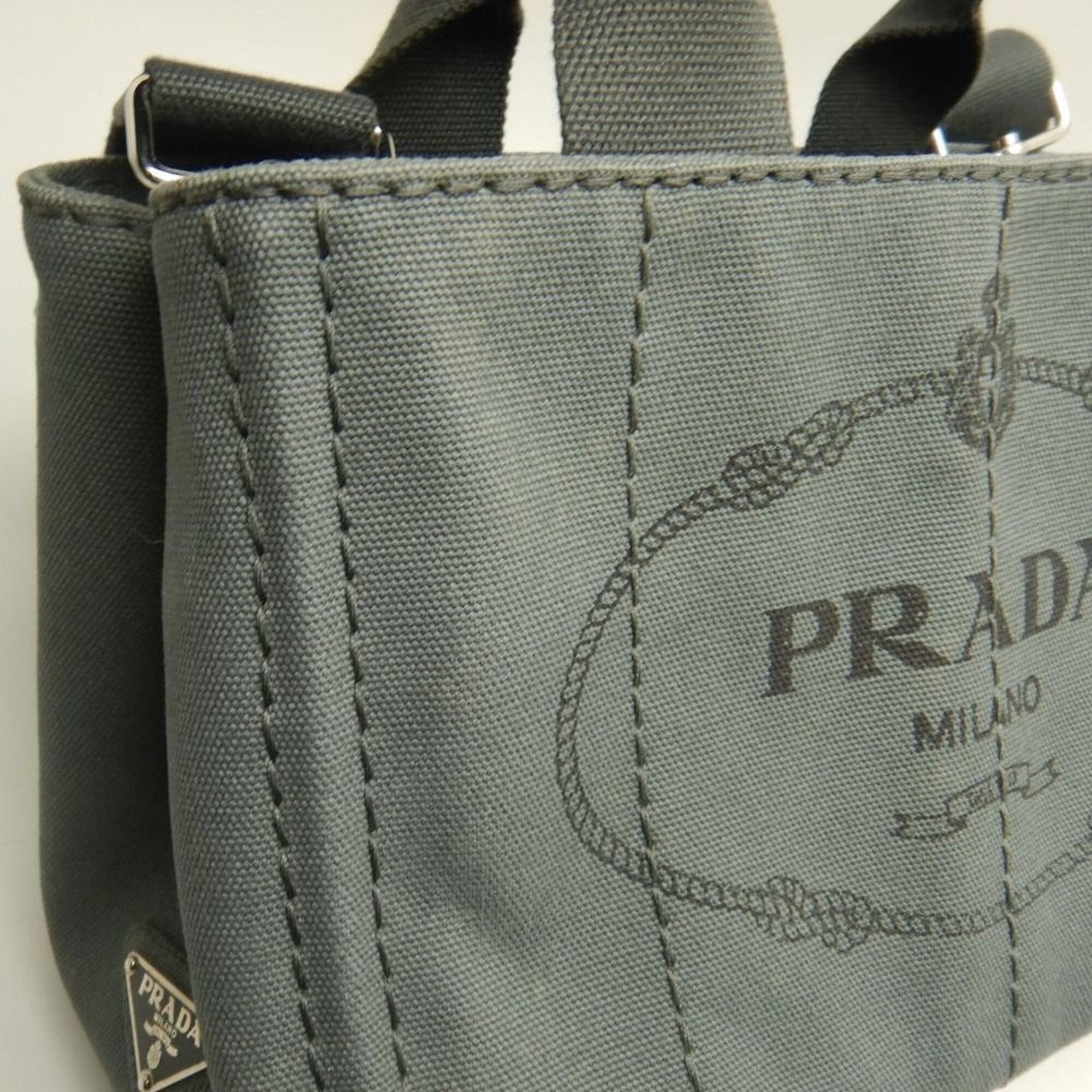 Prada PRADA Canapa 1BG439 Tote Bag, Canvas, ARDESIA, Women's, 253841 Size ONE SIZE - 10 Thumbnail
