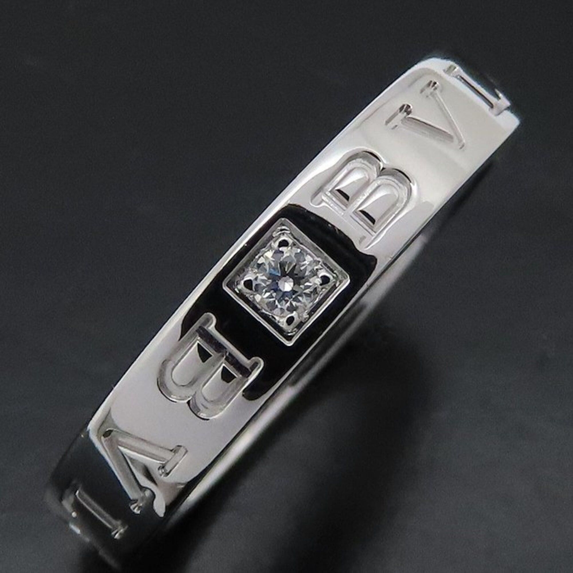 Bvlgari BVLGARI Bulgari Double Logo Ring, 1P Diamond, 18K White Gold, Men's, 295540 Size ONE SIZE - 5 Thumbnail