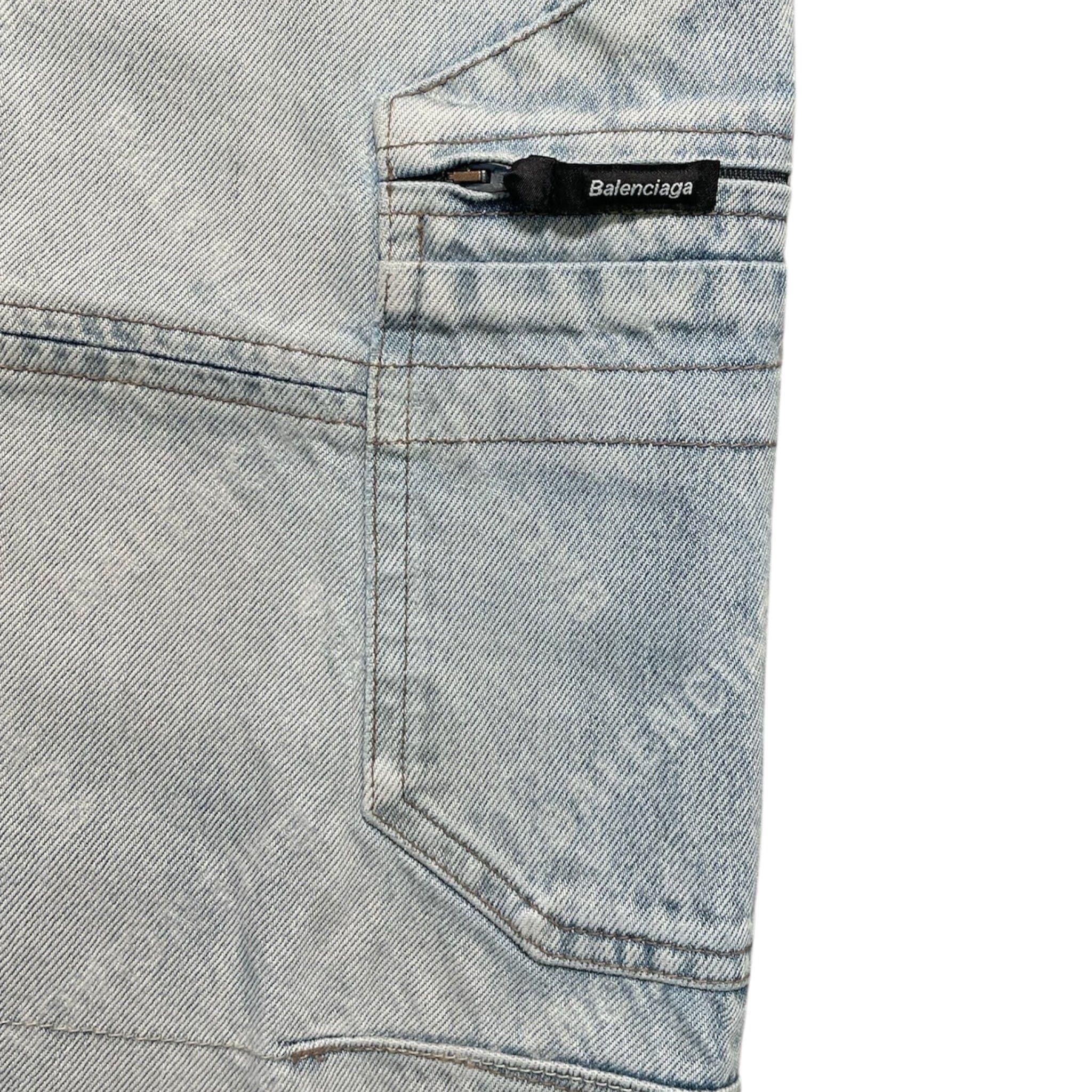 Balenciaga Diagonal Allover Cargo Jeans Light Blue Size US 33 - 3 Thumbnail