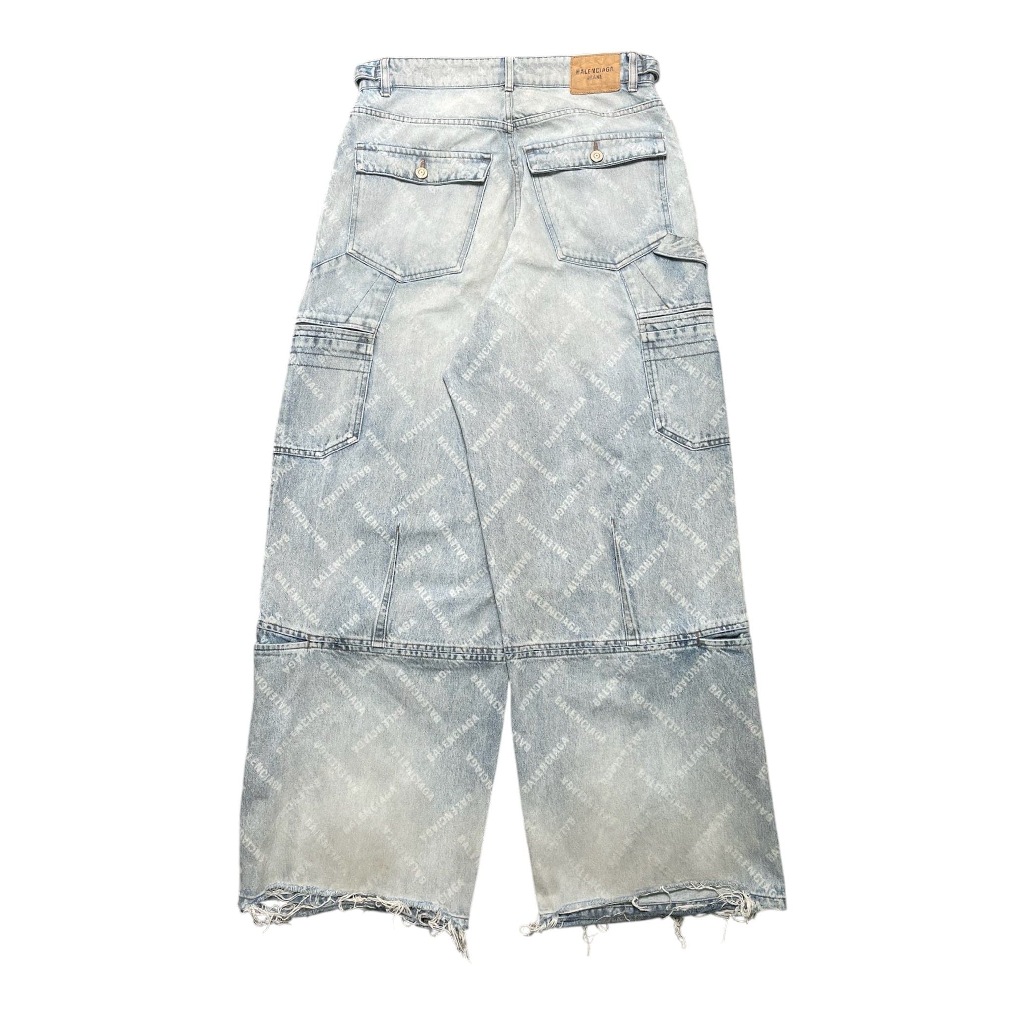Balenciaga Diagonal Allover Cargo Jeans Light Blue Size US 33 - 2 Thumbnail