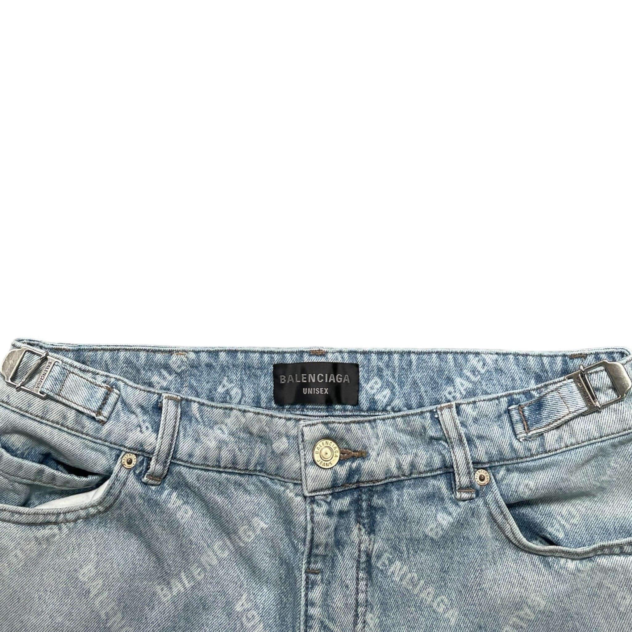 Balenciaga Diagonal Allover Cargo Jeans Light Blue Size US 33 - 5 Thumbnail