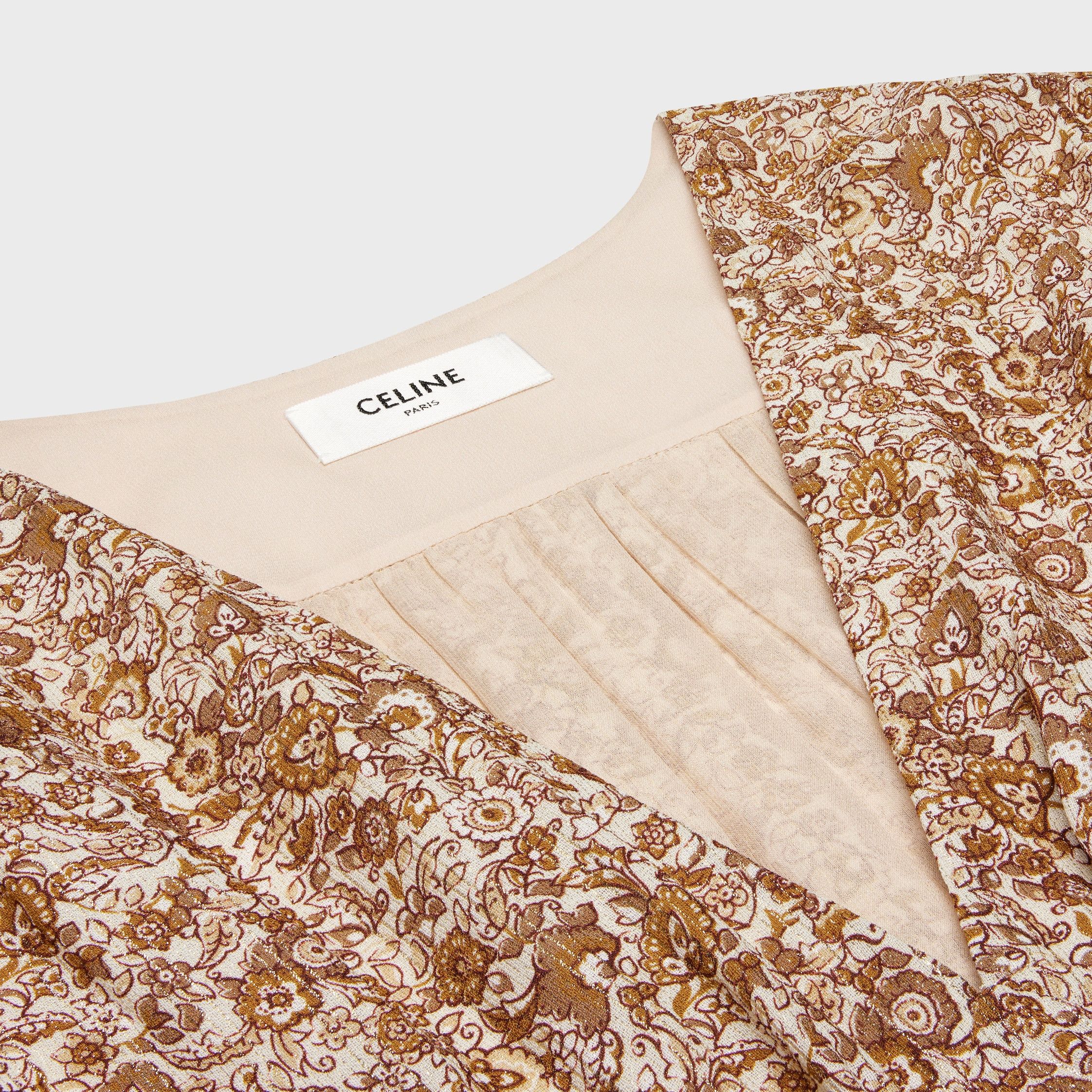 Celine BABYDOLL MINI DRESS IN LAMÉ SABLÉ ecru/beige/marron Size XL / US 12-14 / IT 48-50 - 3 Thumbnail