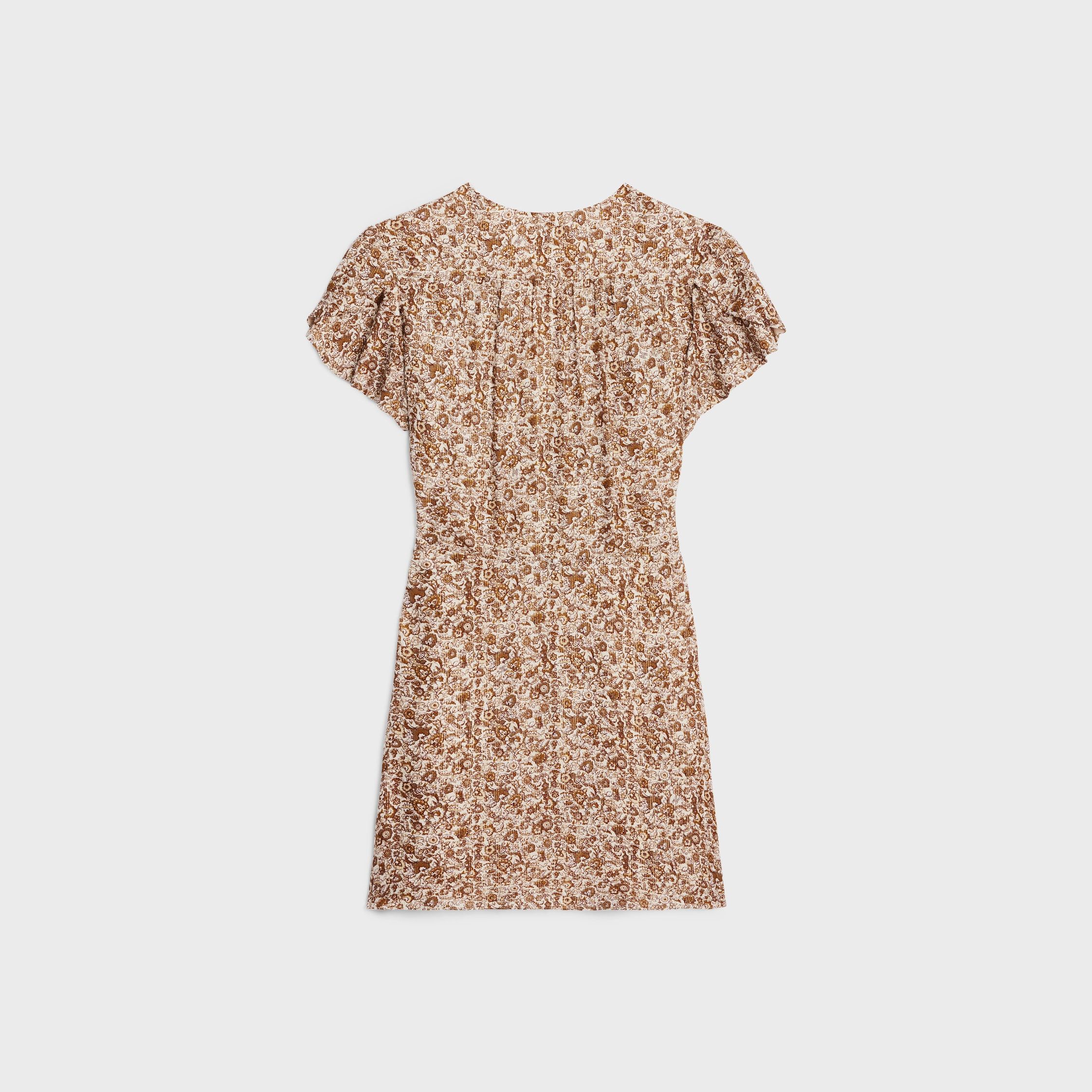 Celine BABYDOLL MINI DRESS IN LAMÉ SABLÉ ecru/beige/marron Size XL / US 12-14 / IT 48-50 - 2 Thumbnail