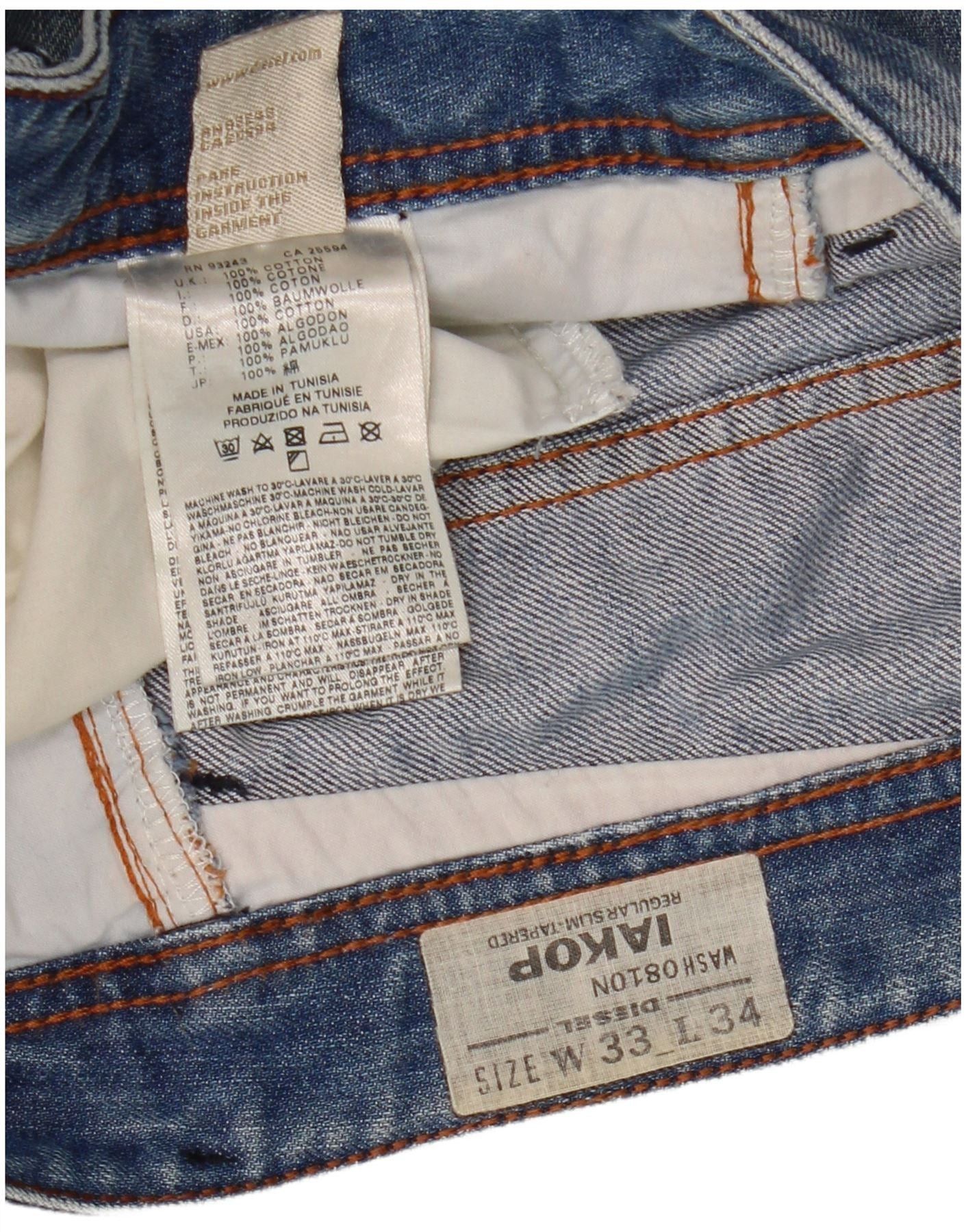 Diesel Mens Iakop Distressed Slim Jeans W33 L34 Blue Cotton Size US 33 - 5 Thumbnail