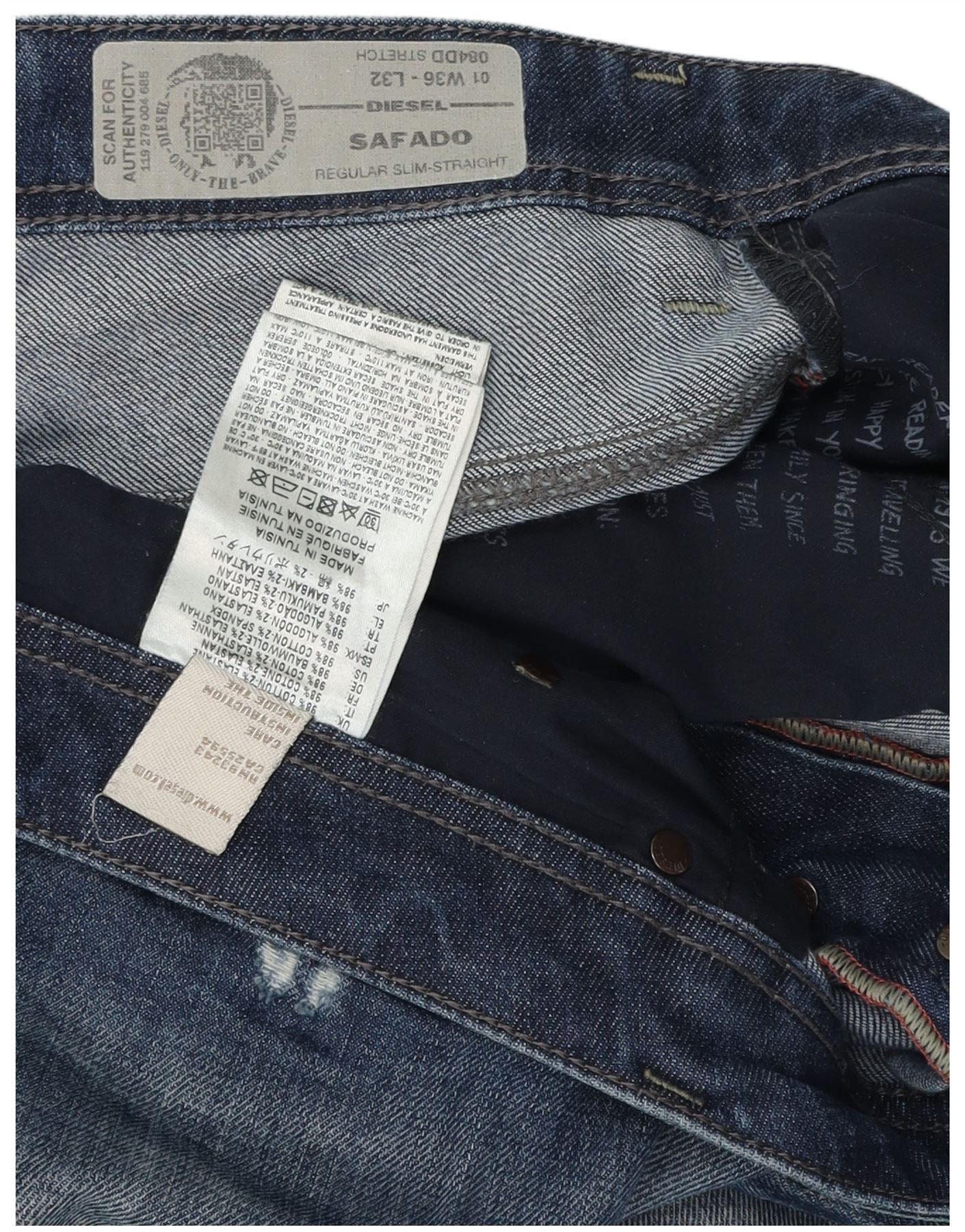 Diesel Mens Safado Regular Slim Straight Jeans W36 L32 Blue Cotton Size US 28 / EU 44 - 4 Thumbnail