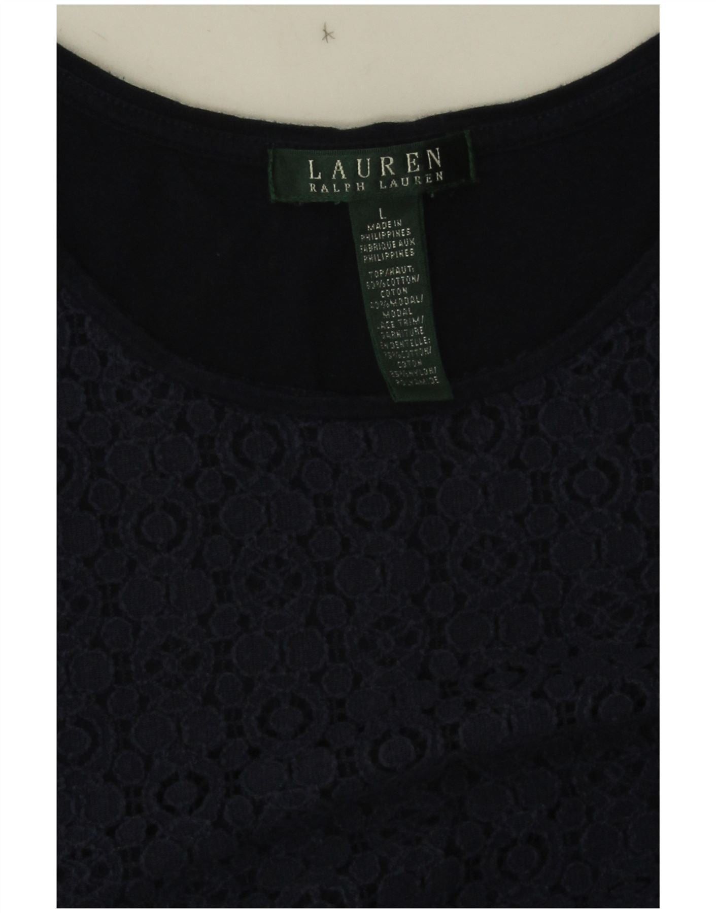 Ralph Lauren Womens T-Shirt Top UK 14 Large Navy Blue Floral Cotton Size S / US 4 / IT 40 - 3 Thumbnail